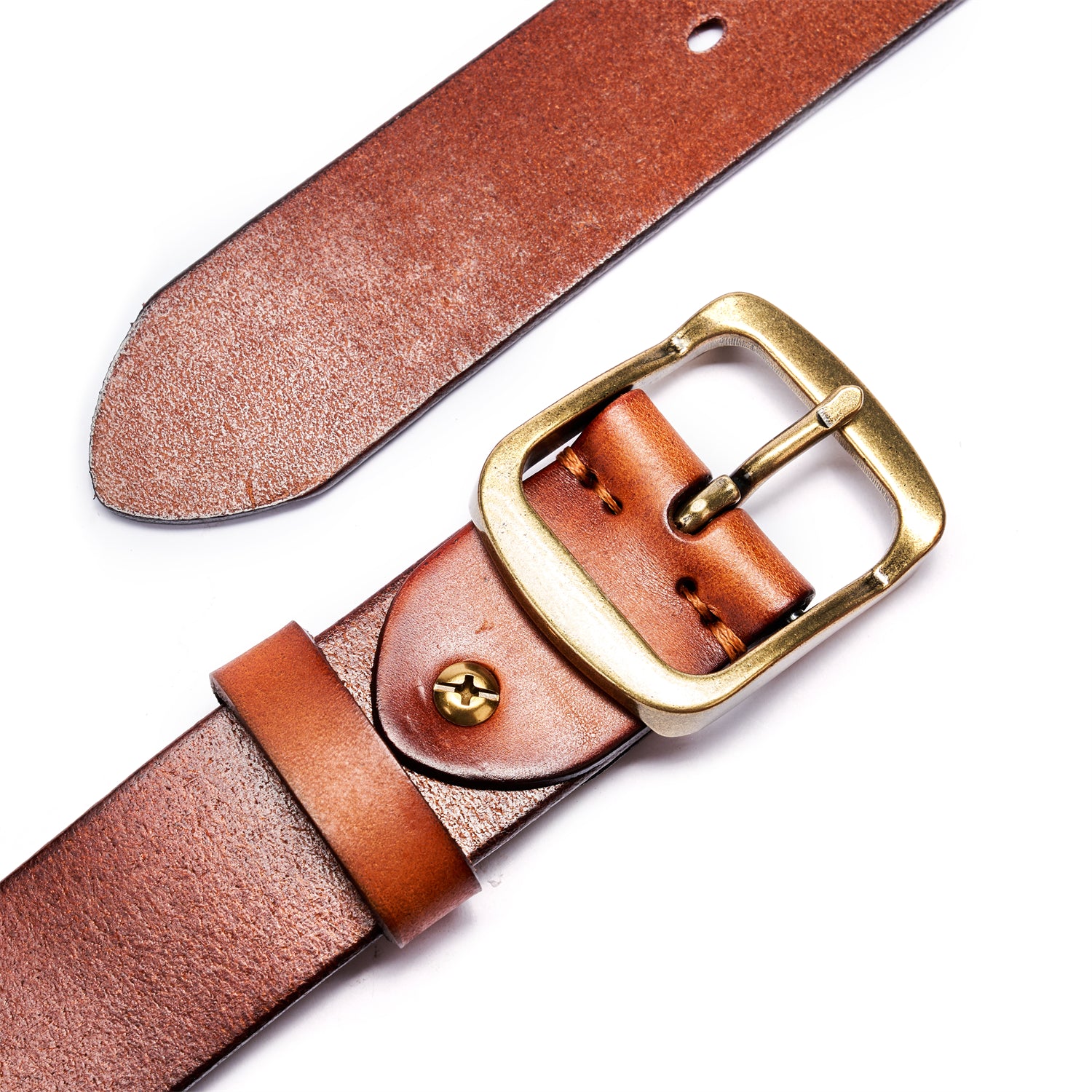 BELTLEY Chestnut Full Grain Leather Belt-Unisex 1.25 Inches