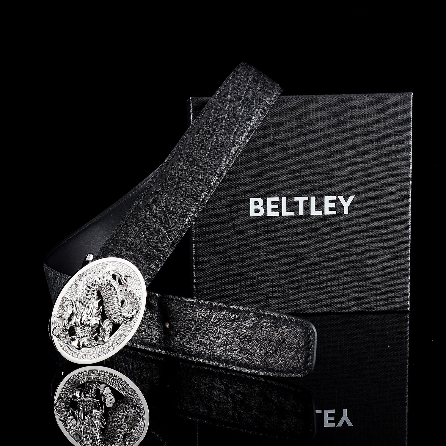 BELTLEY Chinese dragon silver Buckle belt Elephant -3D Long. Jewelry Drade Buckle