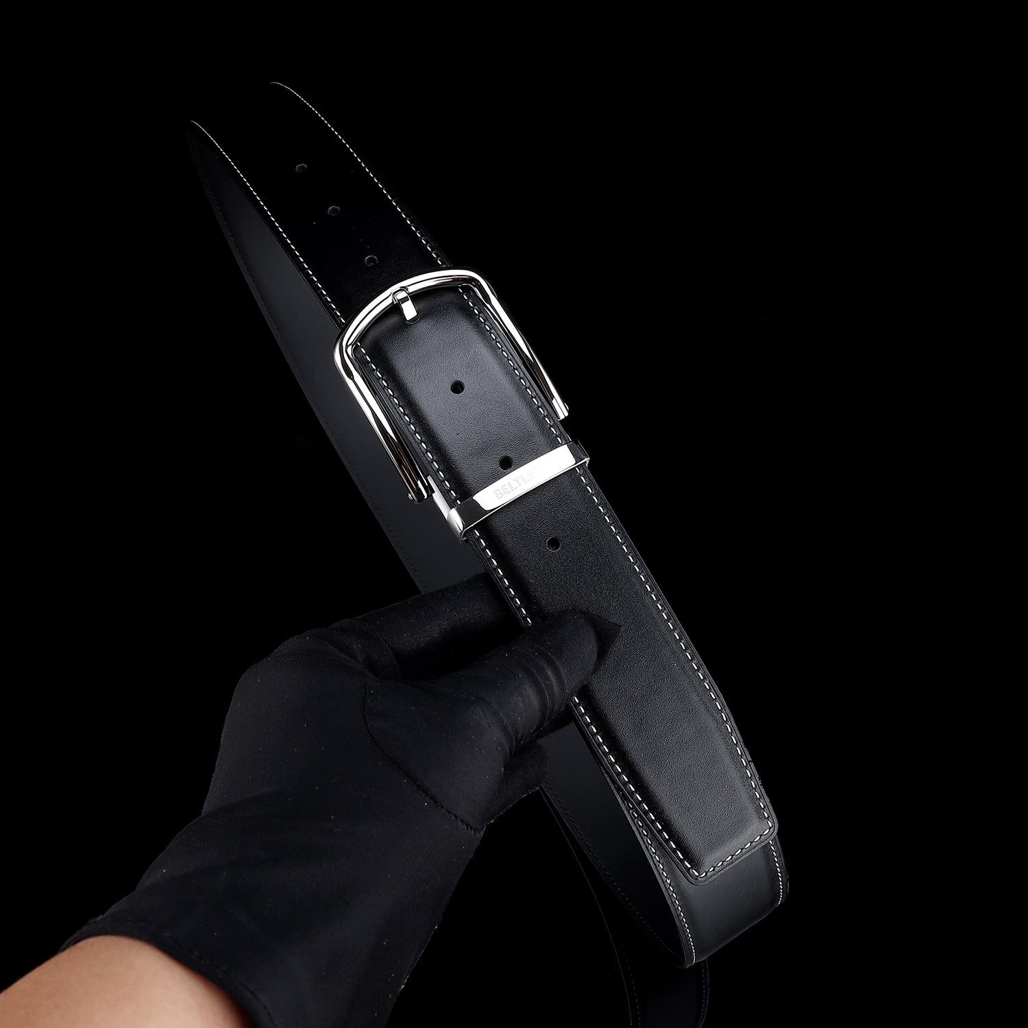 BELTLEY Classic Black  Smooth Leather Belt-1.5 Inches