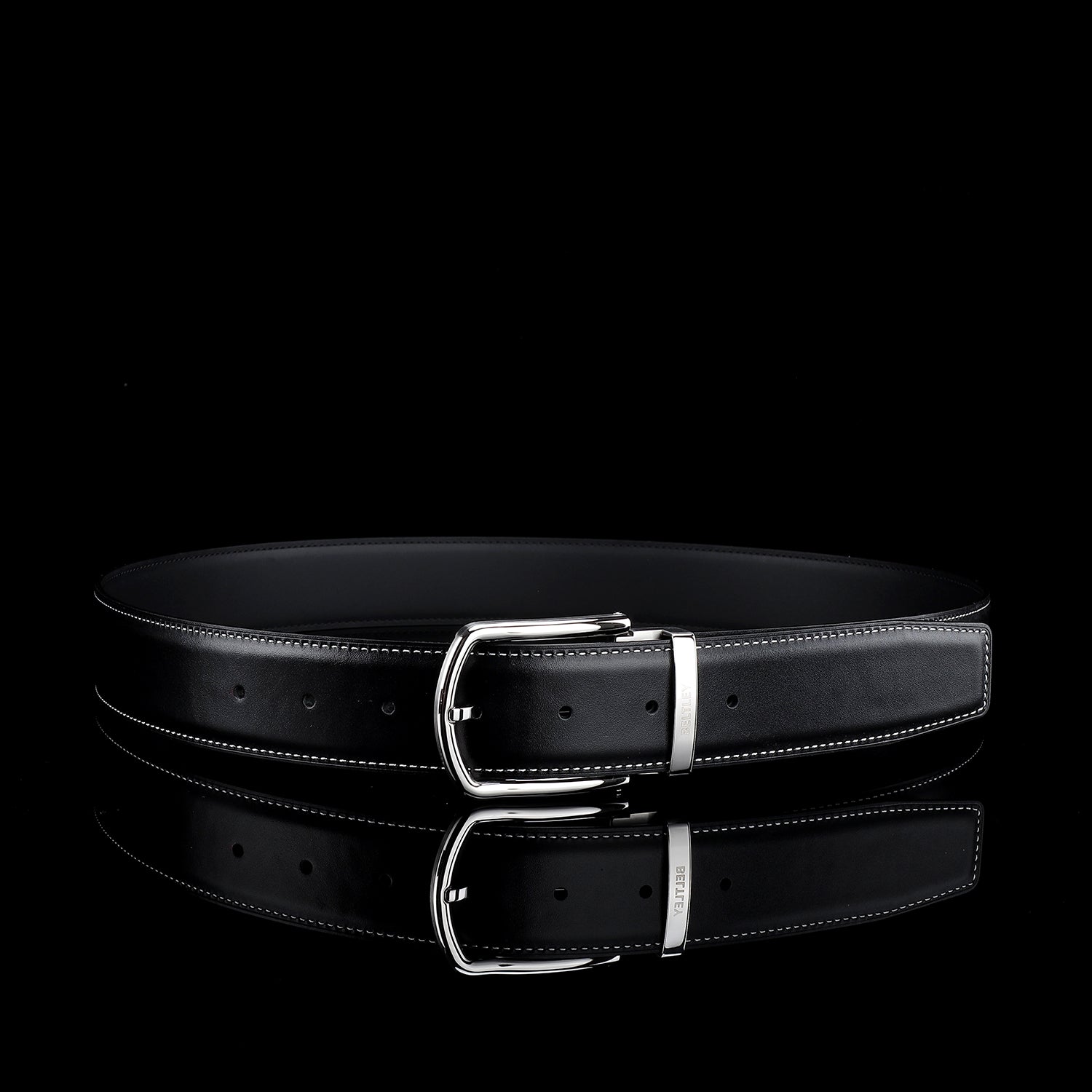 BELTLEY Classic Black  Smooth Leather Belt-1.5 Inches