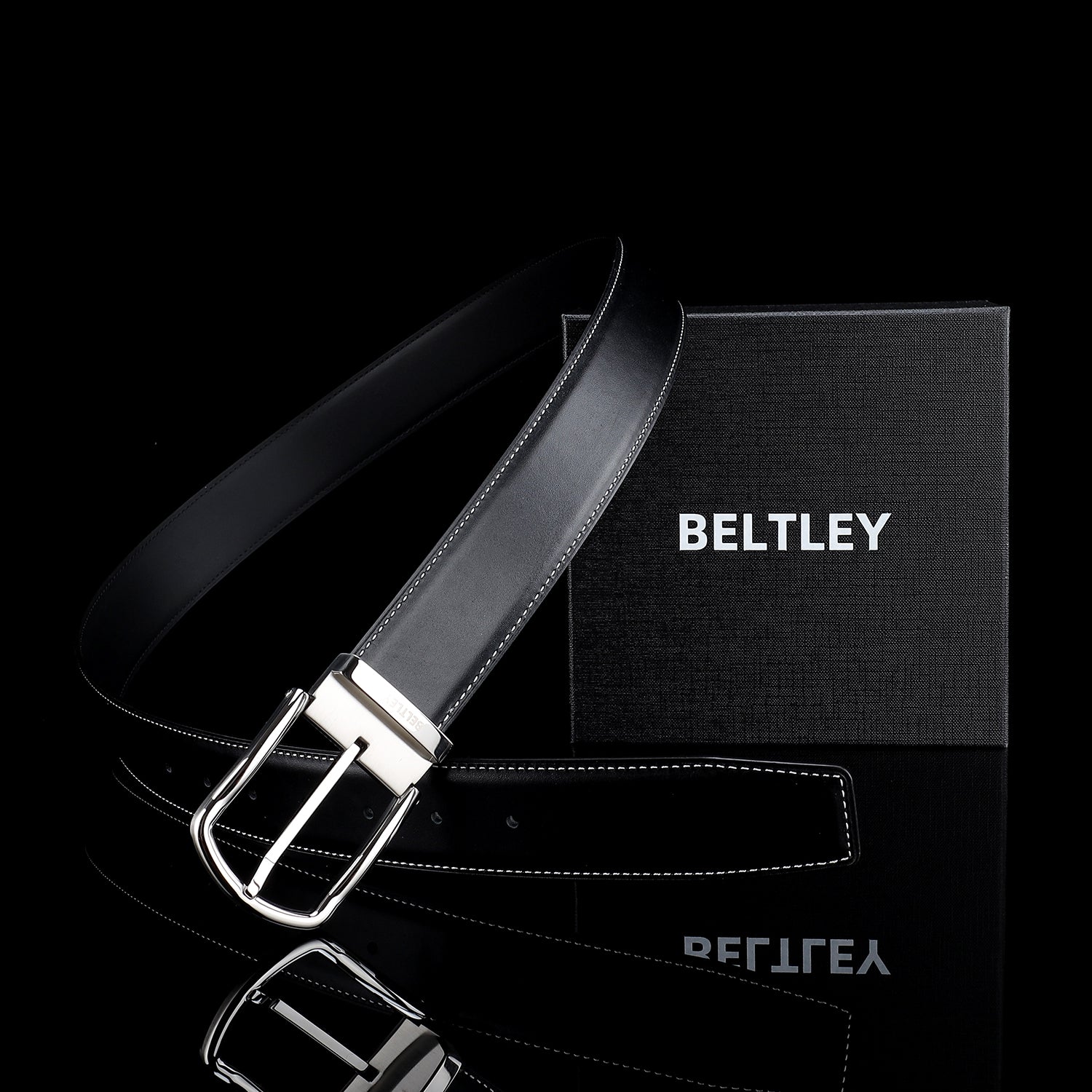 BELTLEY Classic Black  Smooth Leather Belt-1.5 Inches