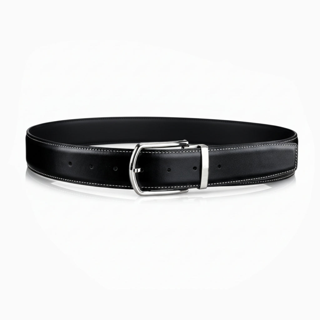 BELTLEY Classic Black  Smooth Leather Belt-1.5 Inches