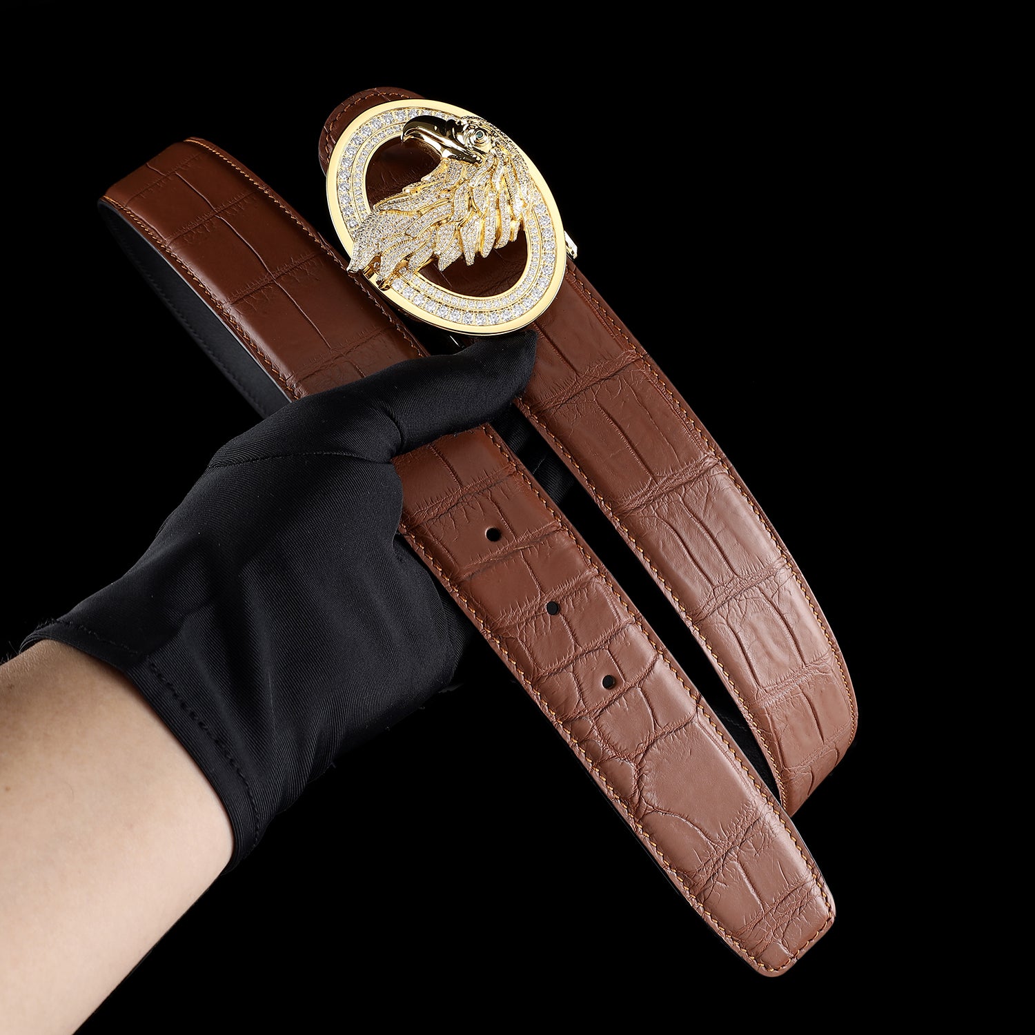 BELTLEY Classic Chestnut brown Mens Crocodile Belt