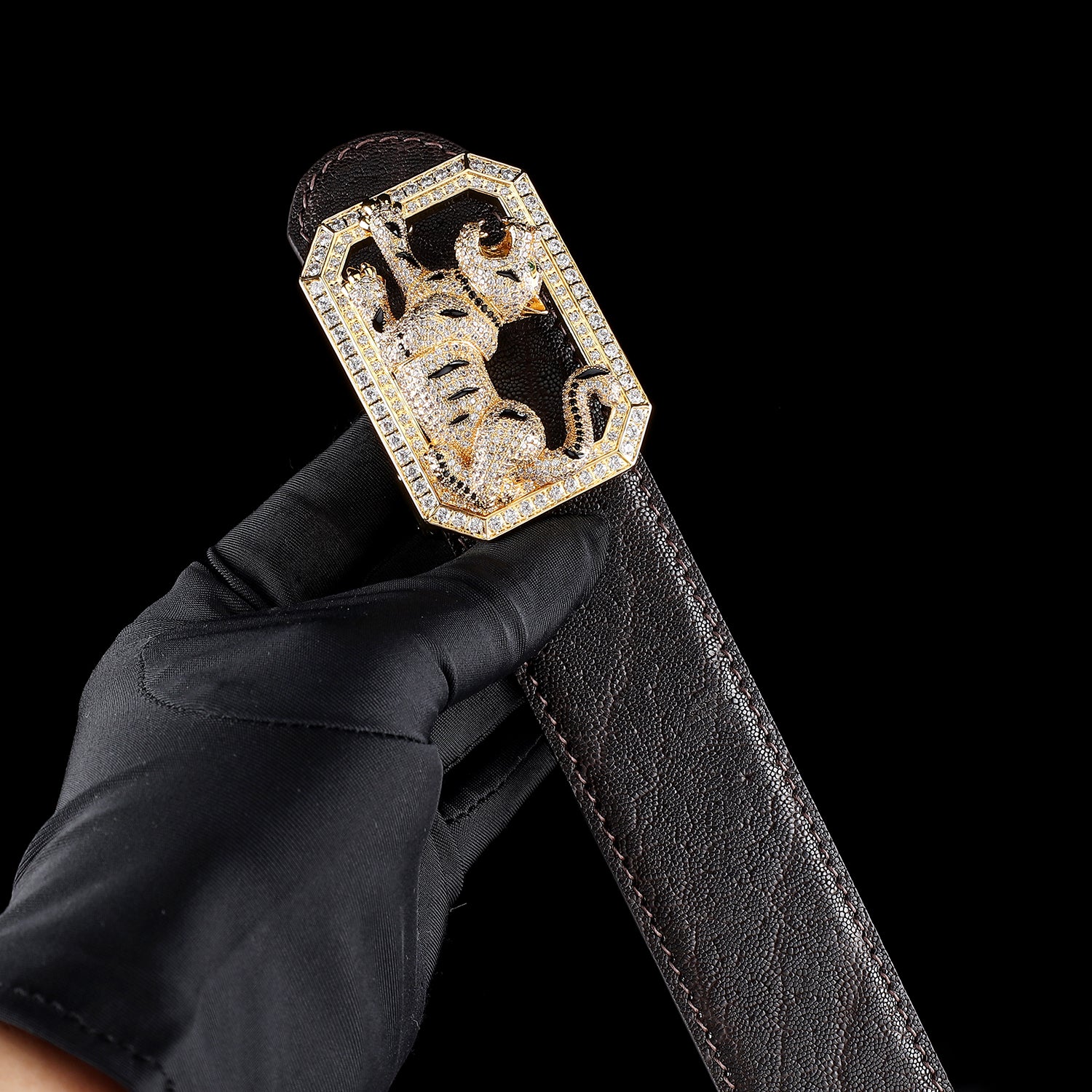 BELTLEY Classic Elephant Leather Belt – Espresso Brown-Tiger Buckle