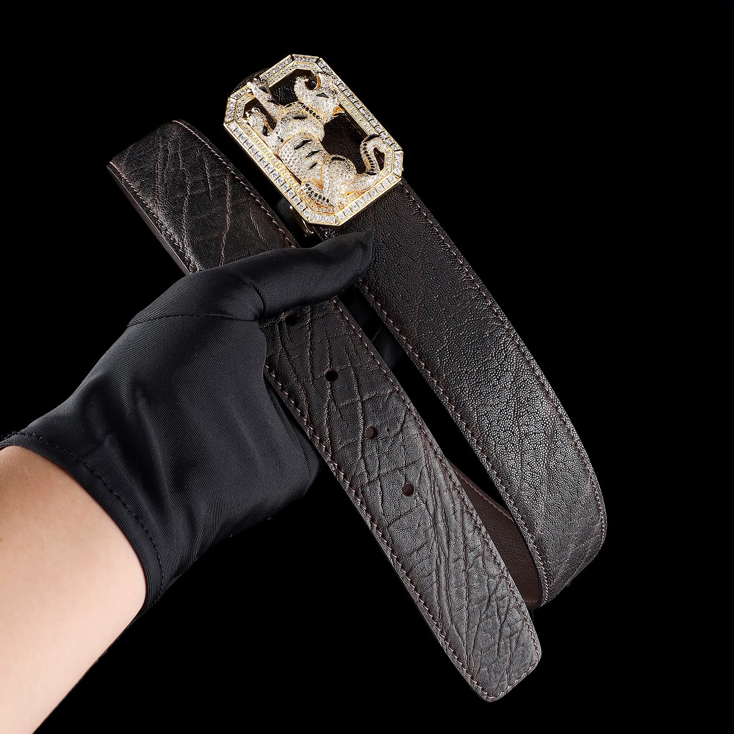 BELTLEY Classic Elephant Leather Belt – Espresso Brown-Tiger Buckle