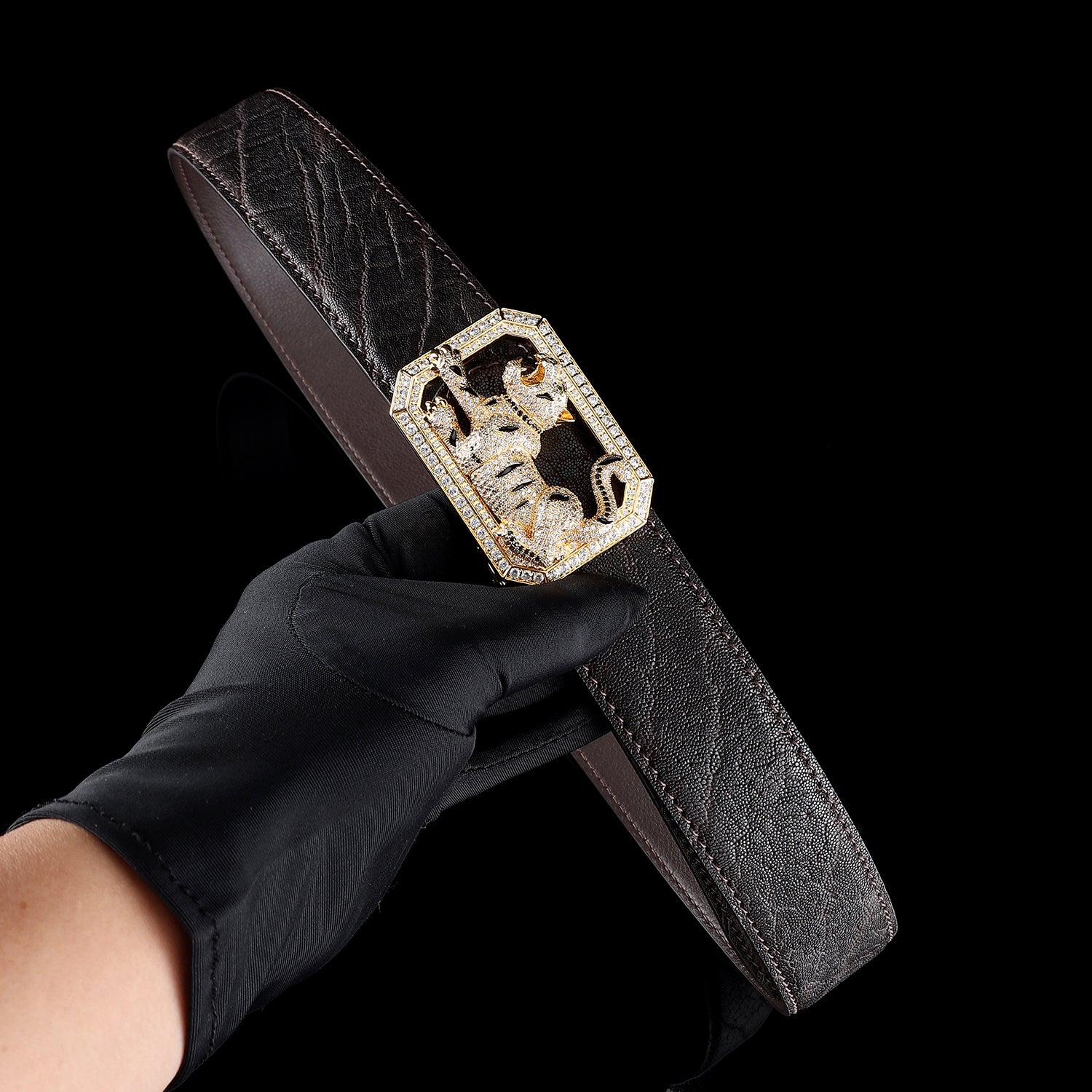 BELTLEY Classic Elephant Leather Belt – Espresso Brown-Tiger Buckle