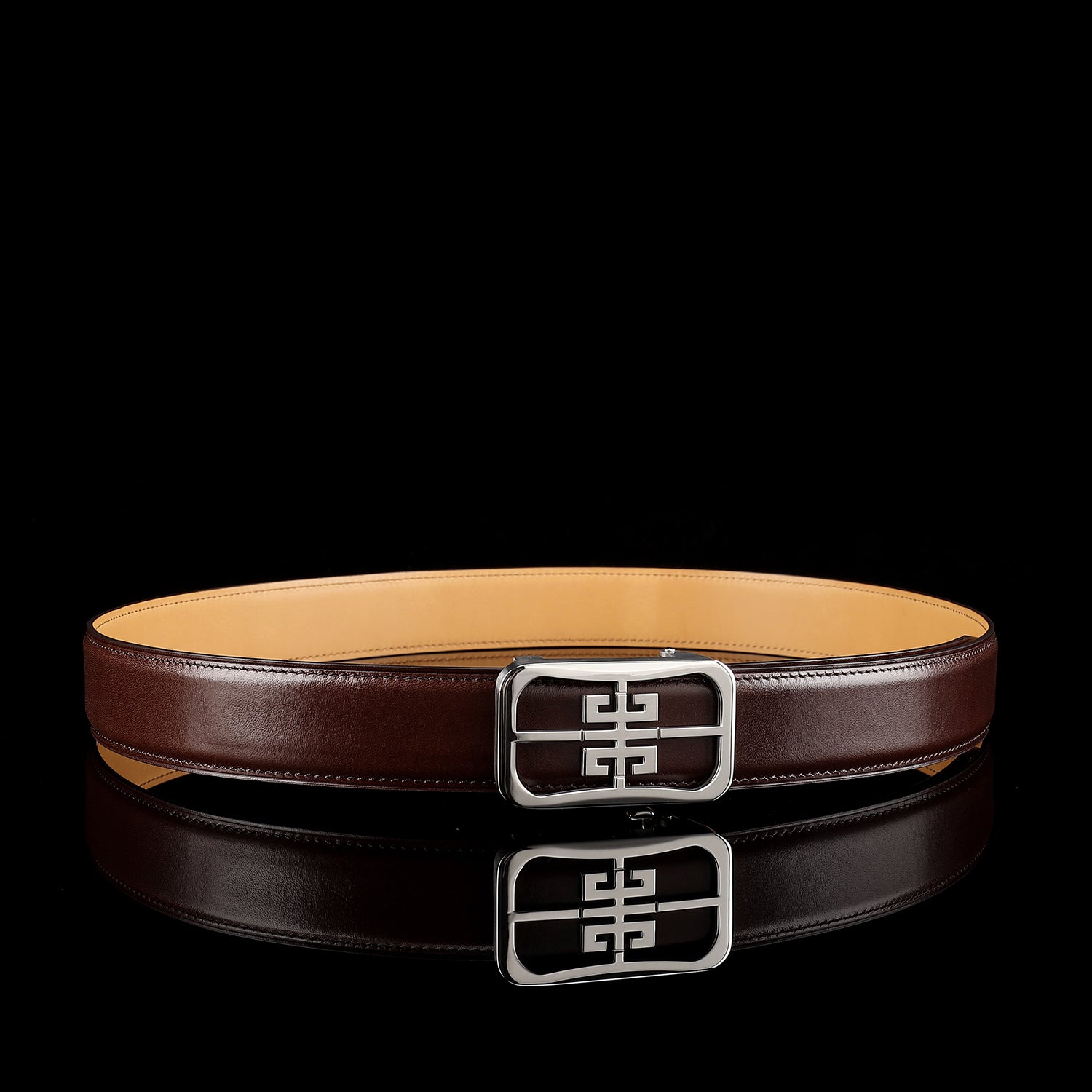 BELTLEY Unisex Calfskin Leather Belt with “Unique” Buckle