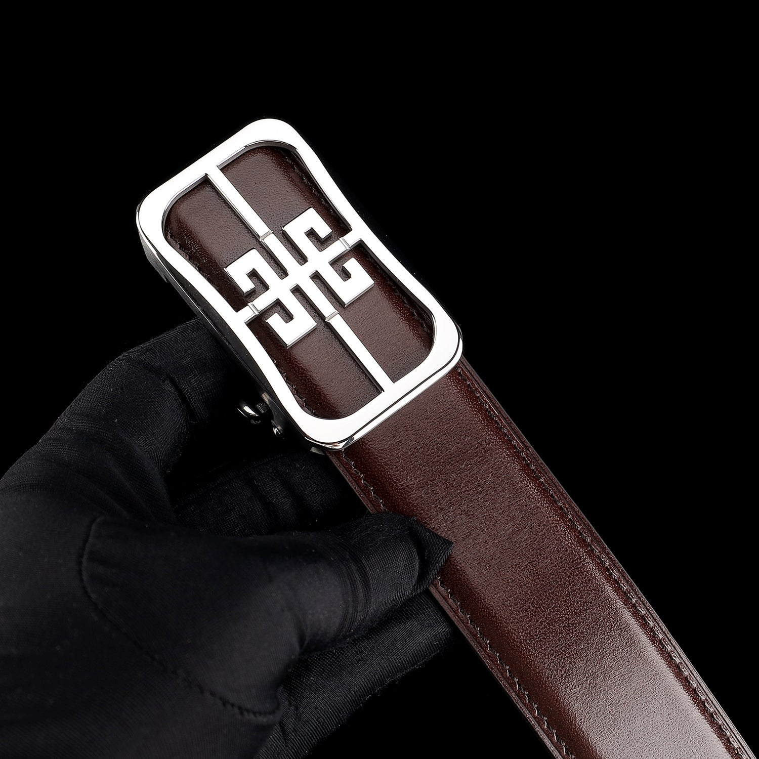 BELTLEY Unisex Calfskin Leather Belt with “Unique” Buckle