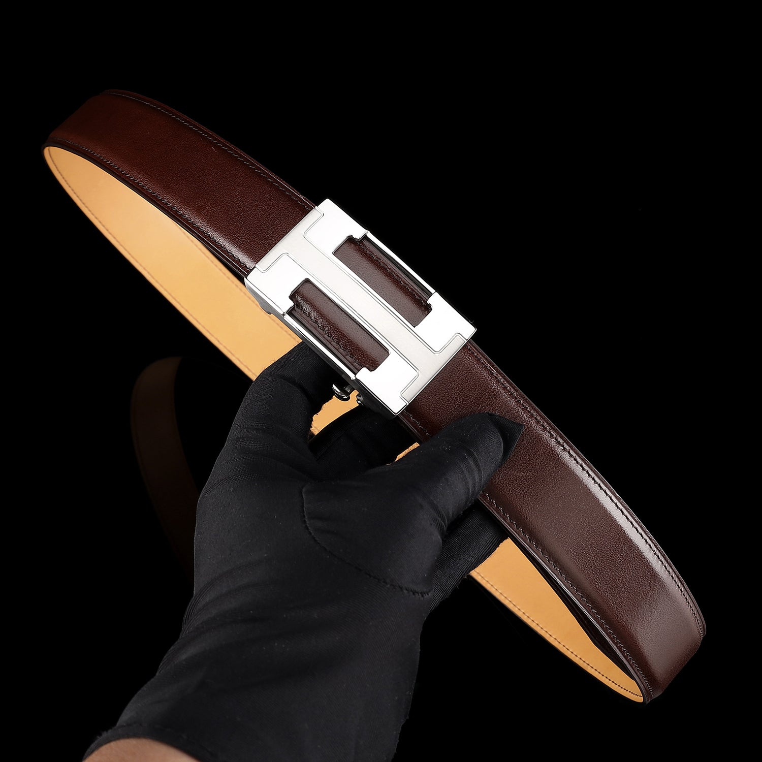 Classic Full-Grain Calfskin Leather Belt with “H” Buckle — reverse side | BELTLEY