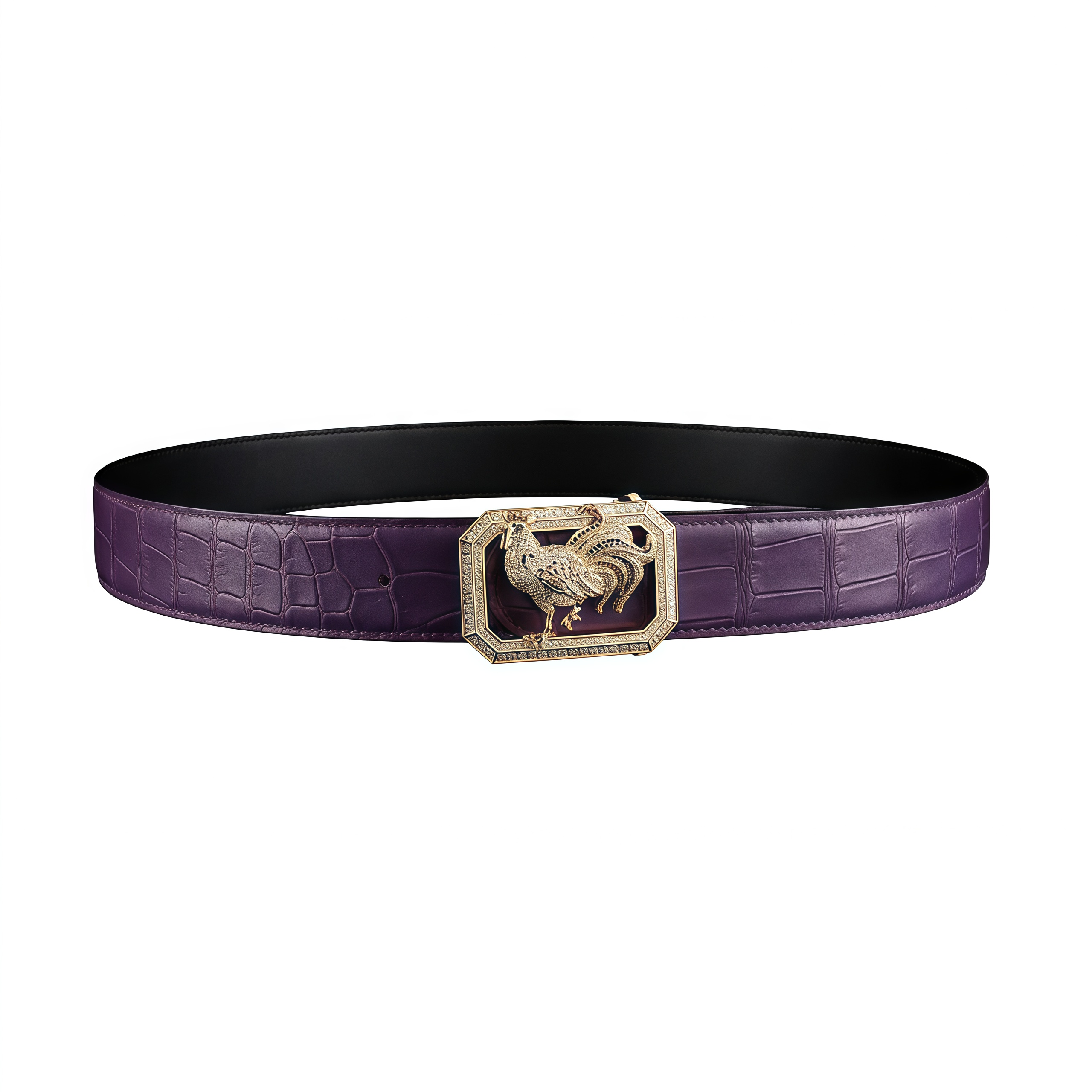 BELTLEY Collector Edition Purple Nile Crocodile Belt With Rooster Buckle