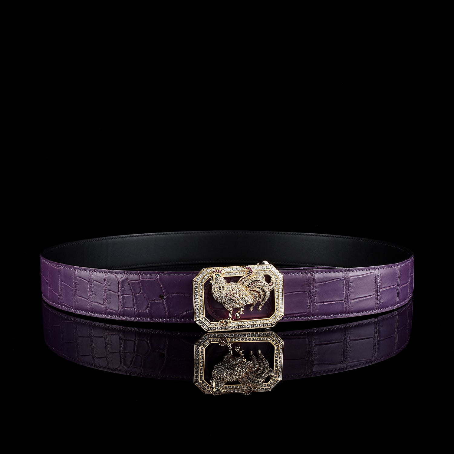 BELTLEY Collector Edition Purple Nile Crocodile Belt With Rooster Buckle