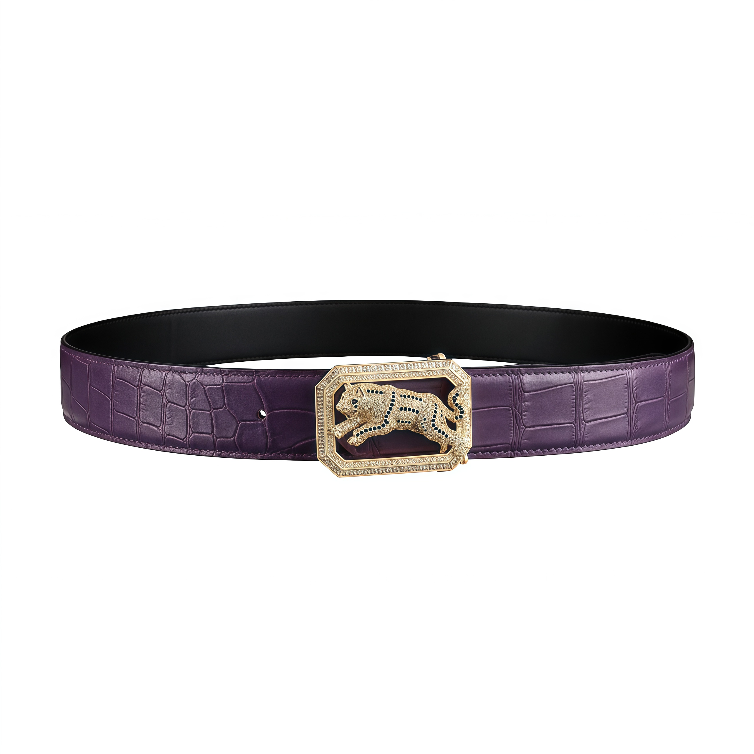 BELTLEY Collector Edition Purple Nile Crocodile Belt with Dog Buckle