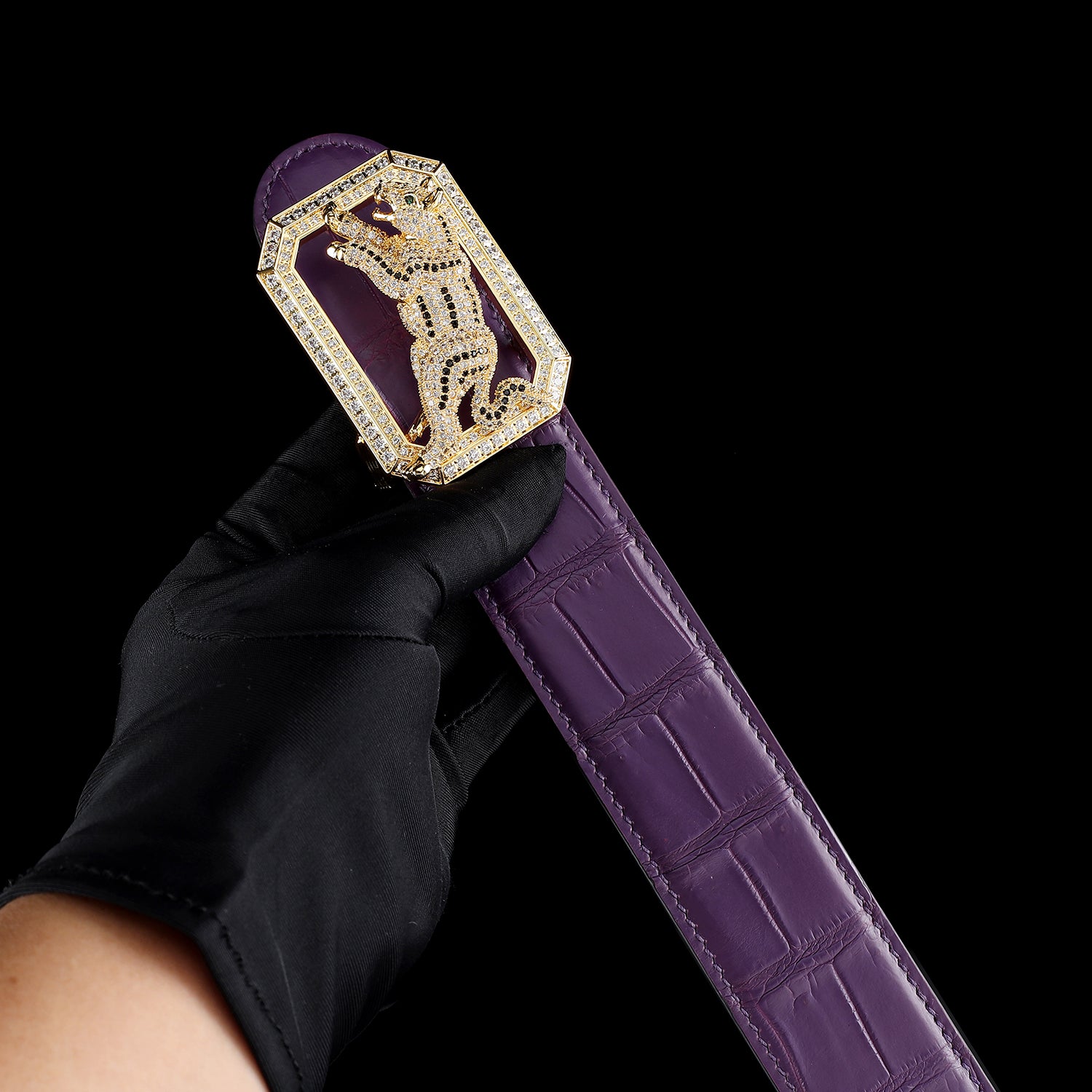 BELTLEY Collector Edition Purple Nile Crocodile Belt with Dog Buckle