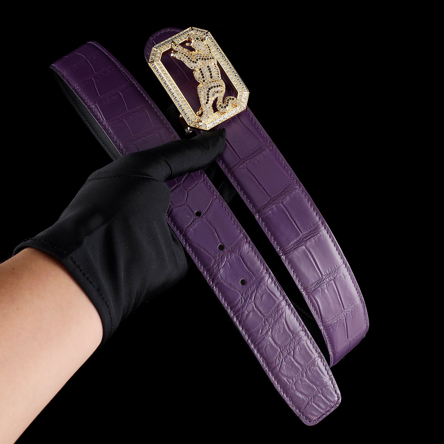 BELTLEY Collector Edition Purple Nile Crocodile Belt with Dog Buckle