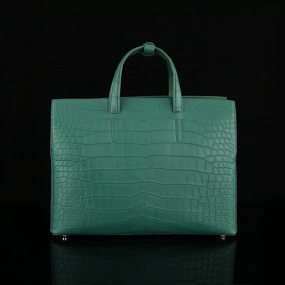 BELTLEY Crocodile Briefcase in Emerald Green