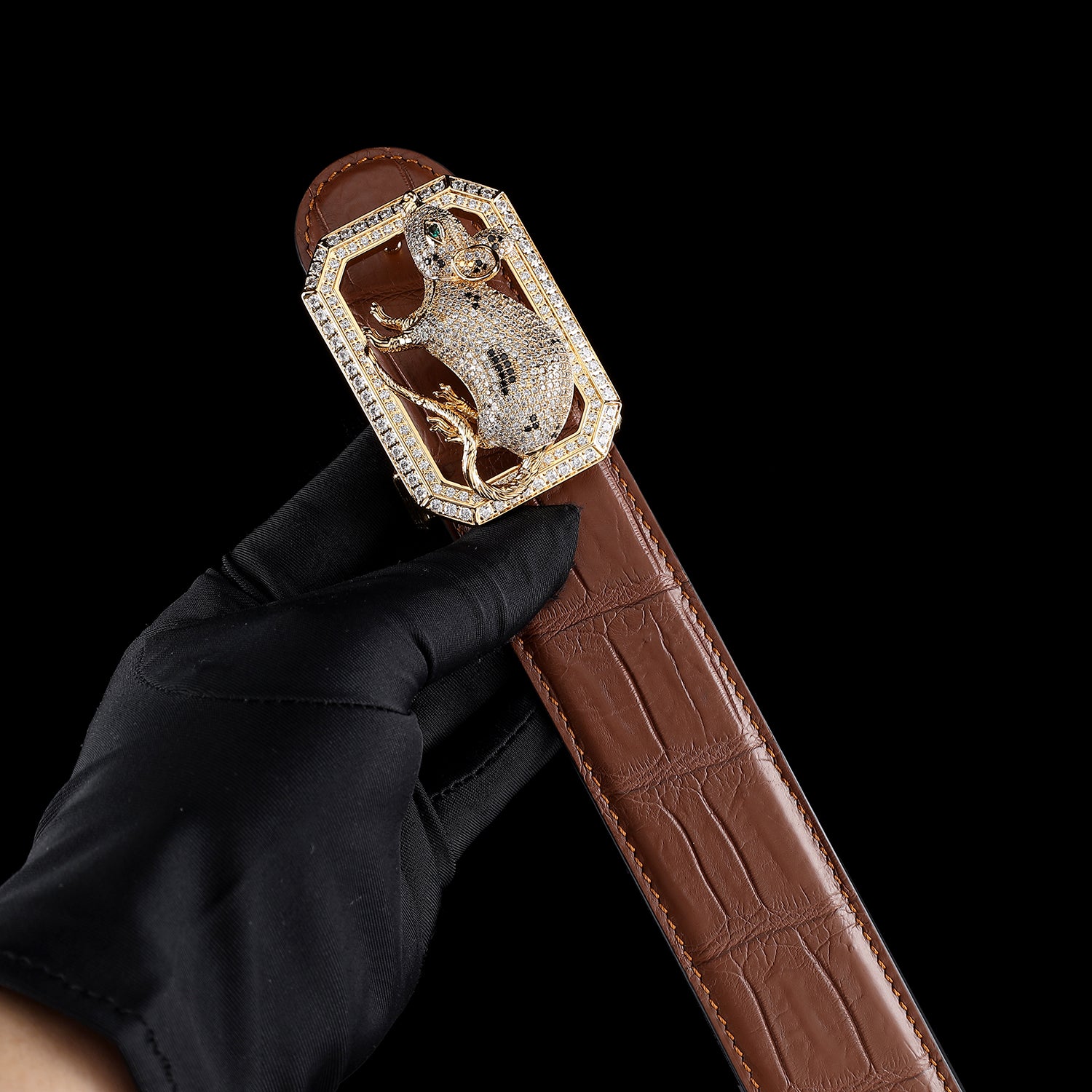 BELTLEY Crocodile Leather Belt Chestnut Brown Edition