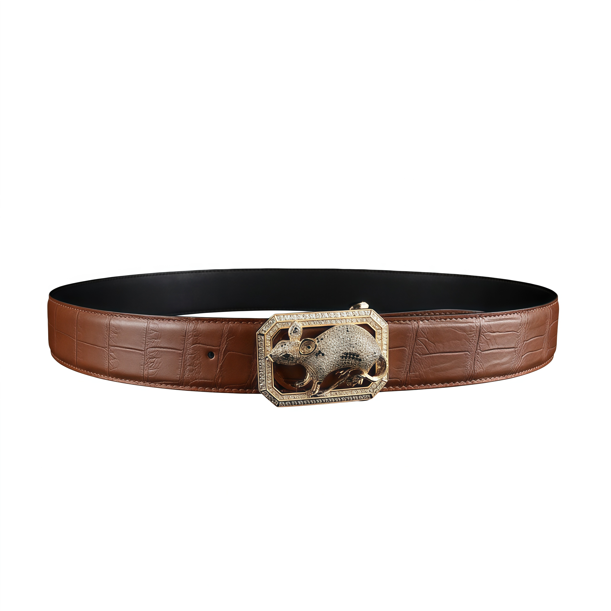 BELTLEY Crocodile Leather Belt Chestnut Brown Edition