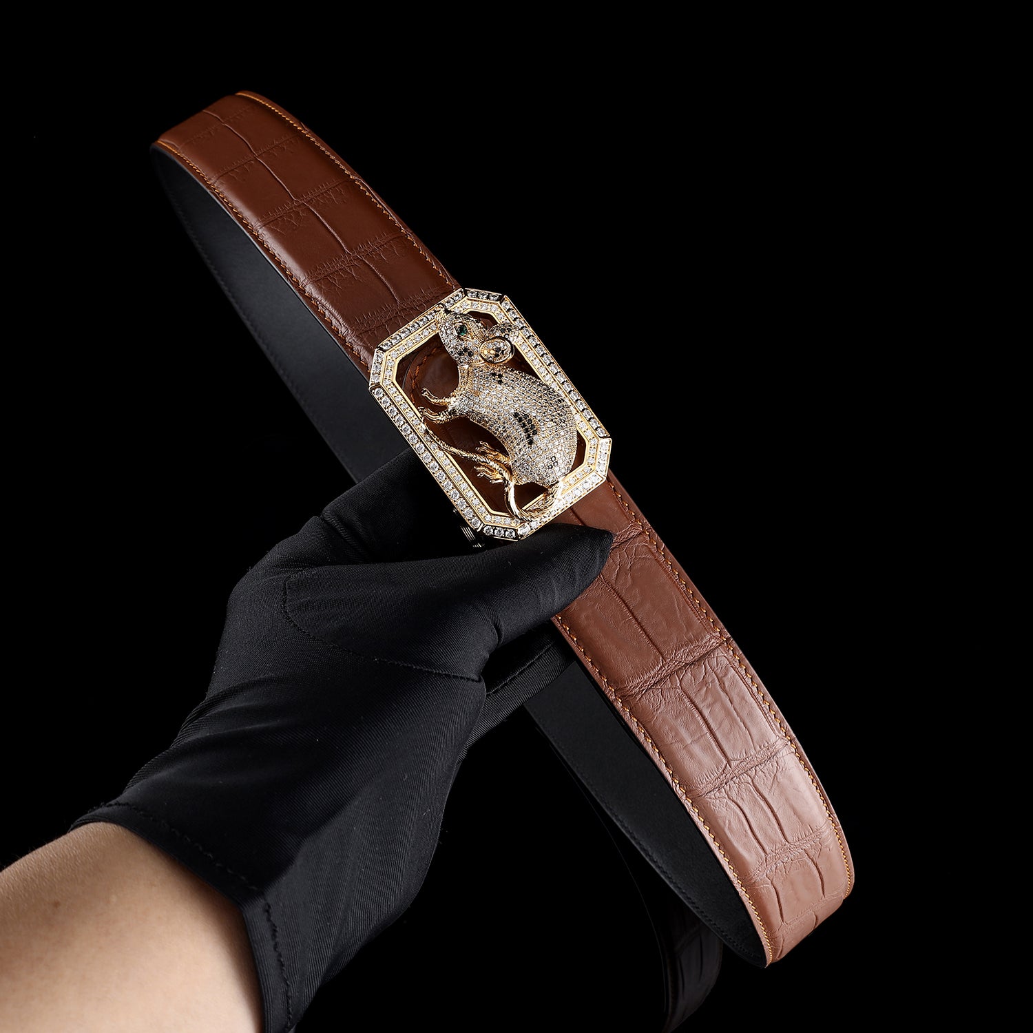 BELTLEY Crocodile Leather Belt Chestnut Brown Edition
