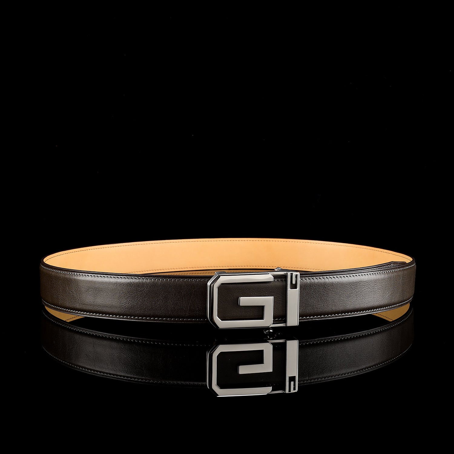 BELTLEY Brown Full-Grain Calfskin Leather Belt with Signature “G” Buckle