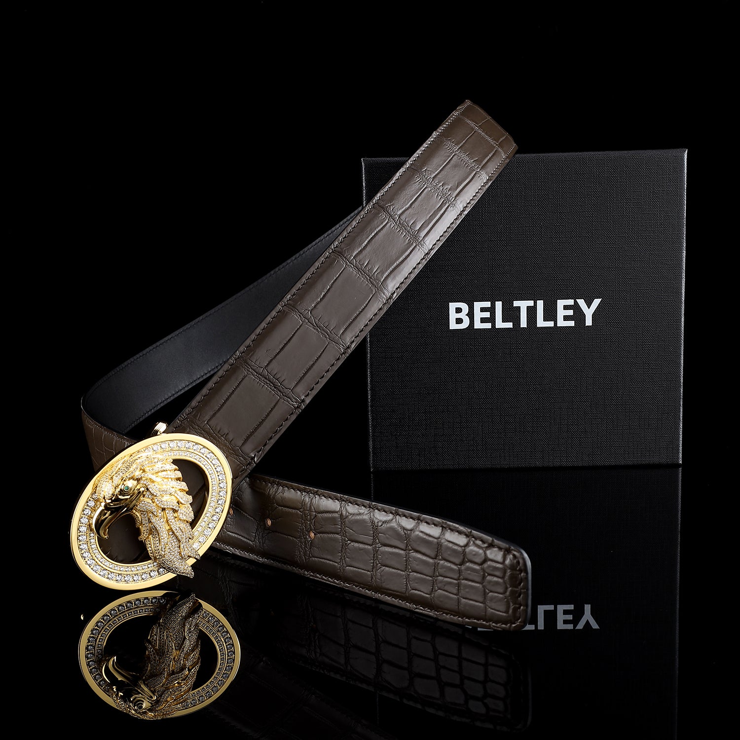 BELTLEY Dark Brown Crocodile Belt – Handmade With Gold Eagle Buckle