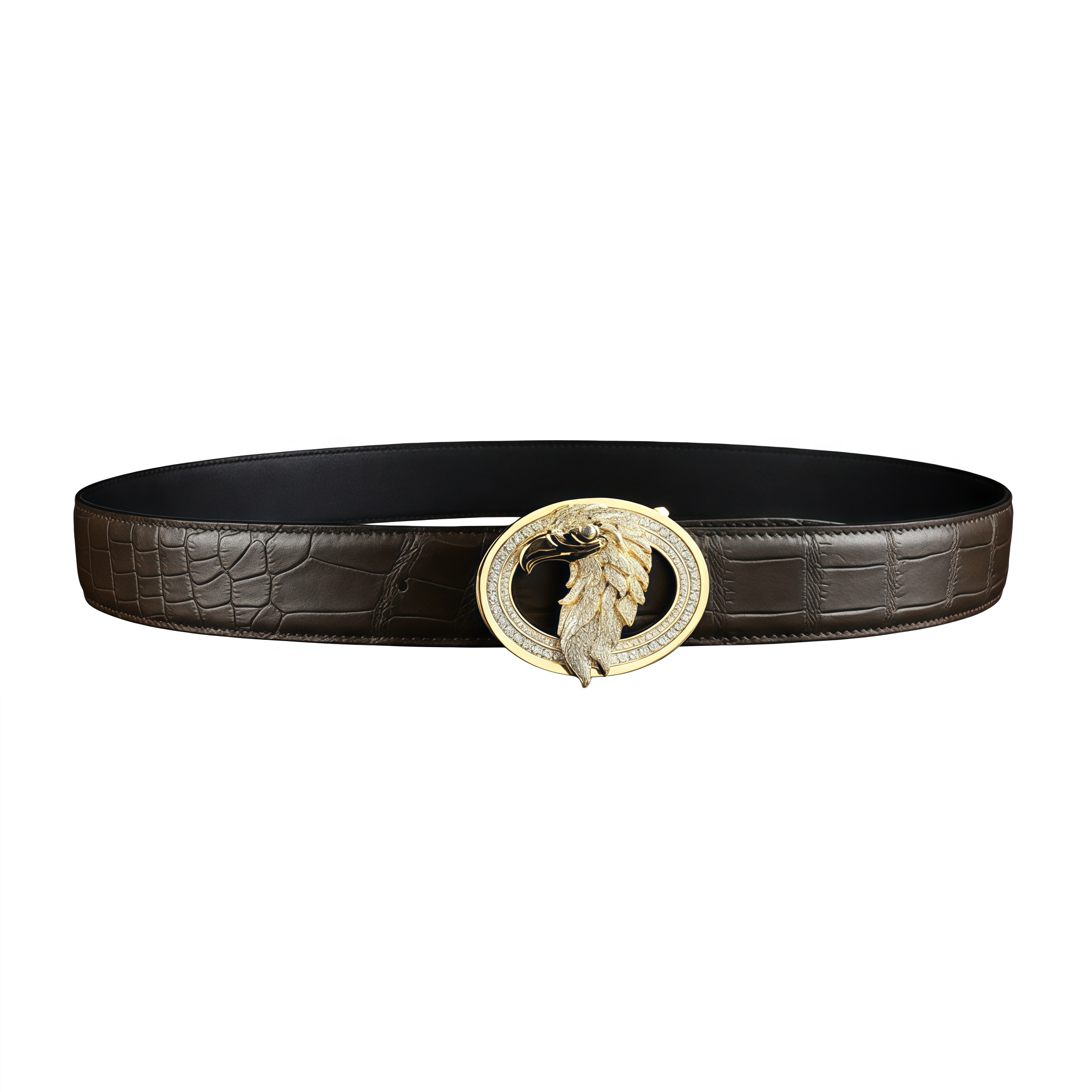 BELTLEY Dark Brown Crocodile Belt – Handmade With Gold Eagle Buckle