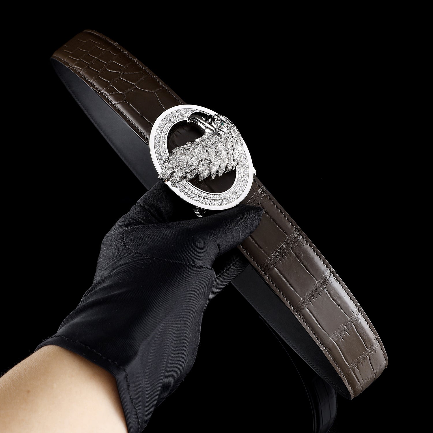 BELTLEY Dark Brown Crocodile Belt – Handmade With Silver Eagle Buckle