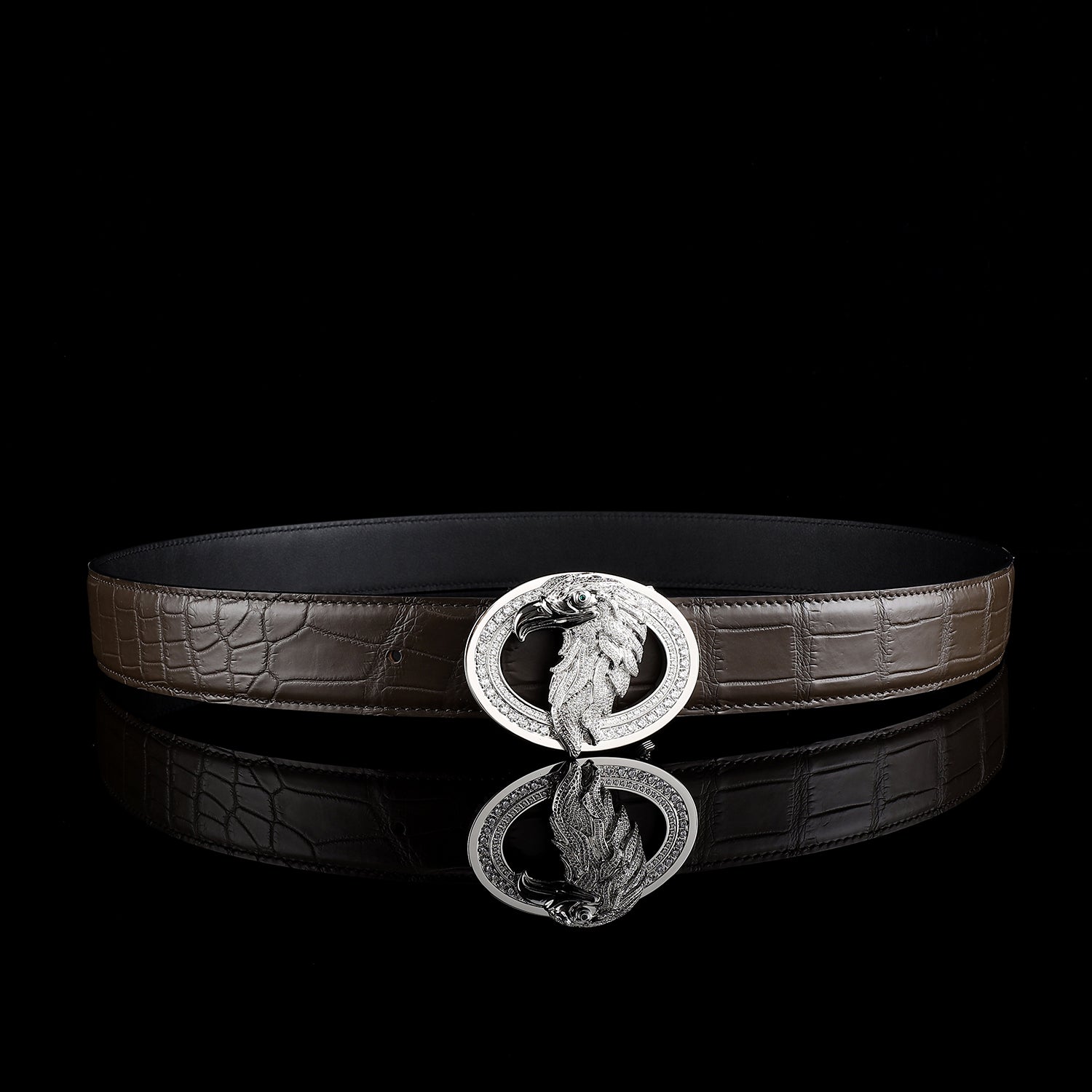 BELTLEY Dark Brown Crocodile Belt – Handmade With Silver Eagle Buckle