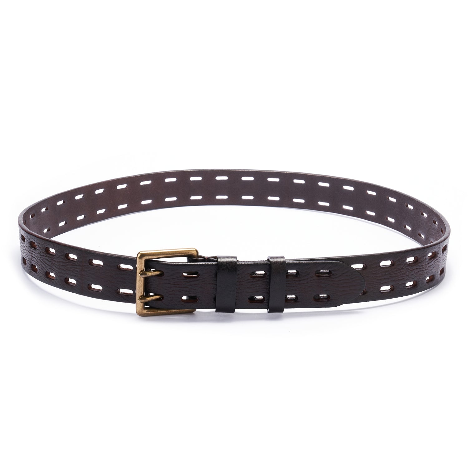 BELTLEY Dark Brown Double Prong Leather Belt for Men 1.5 Inches
