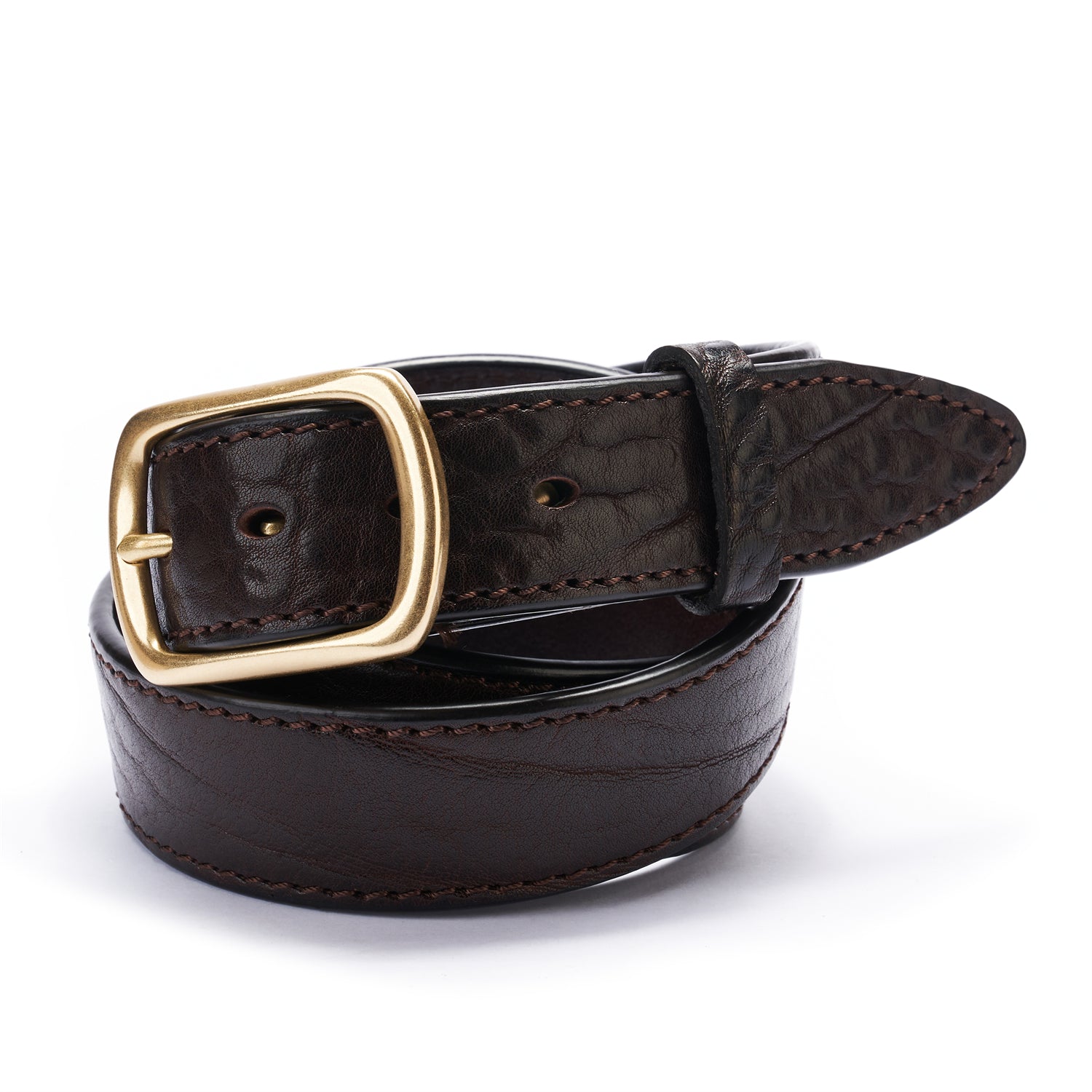 BELTLEY Dark Brown Heavy-Duty Full Grain Leather Rugged Belt