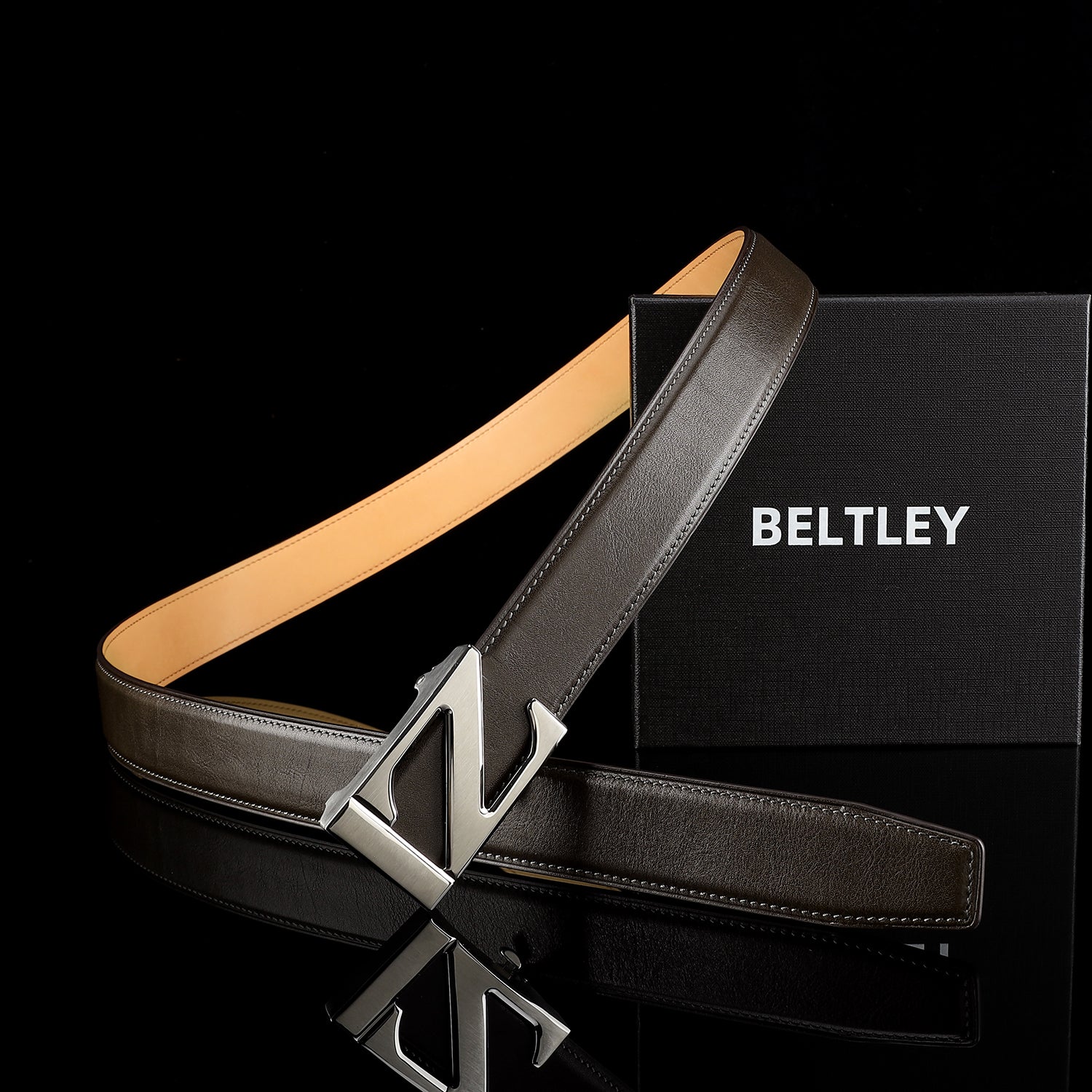 Classic Full-Grain Calfskin Leather Belt with “Z” Buckle — additional view 15 | BELTLEY