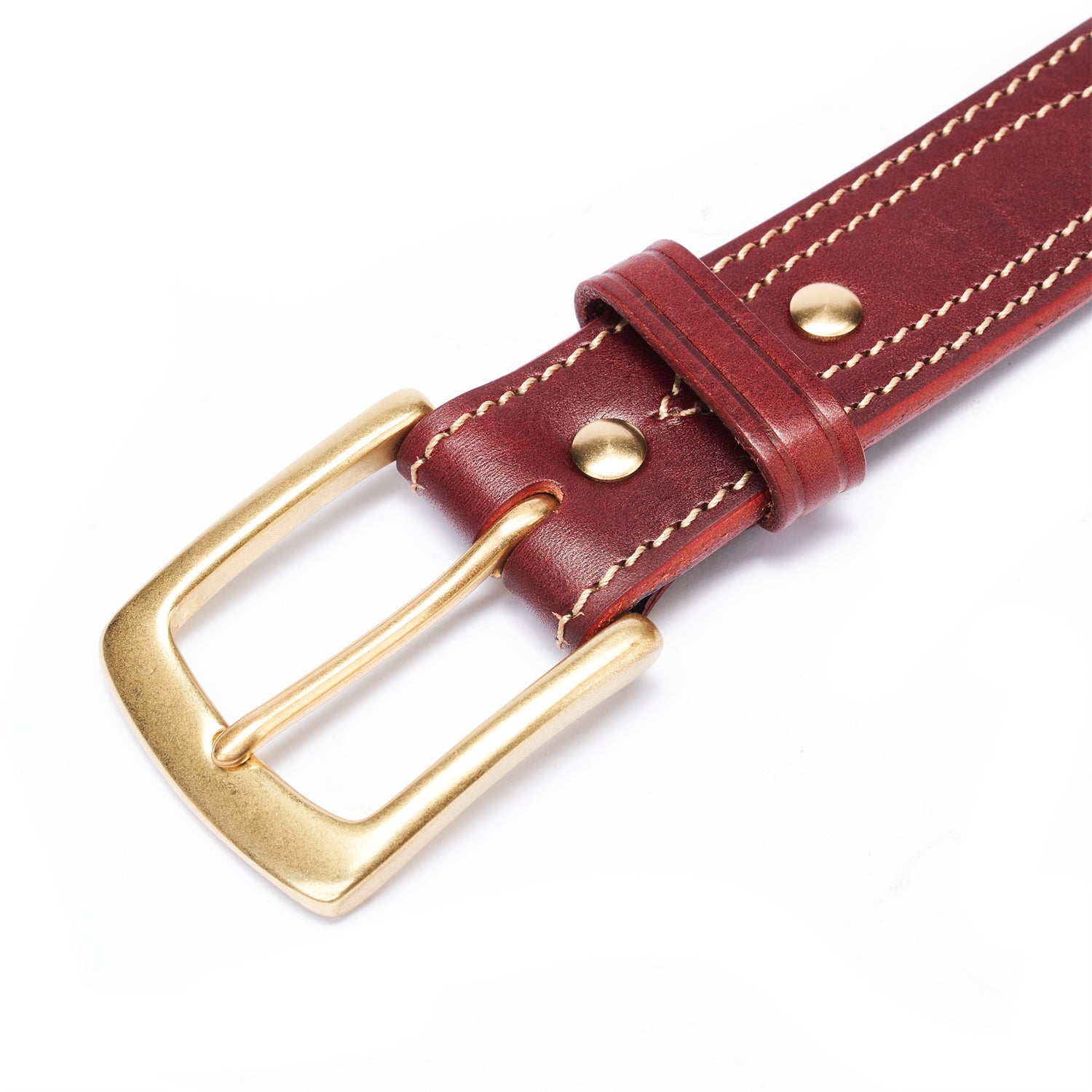 BELTLEY Deep Claret Stitch Belt – Solid Brass Buckle Edition  Double Layer