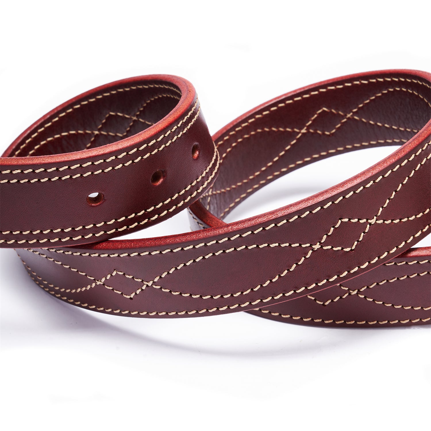 BELTLEY Deep Claret Stitch Belt – Solid Brass Buckle Edition  Double Layer
