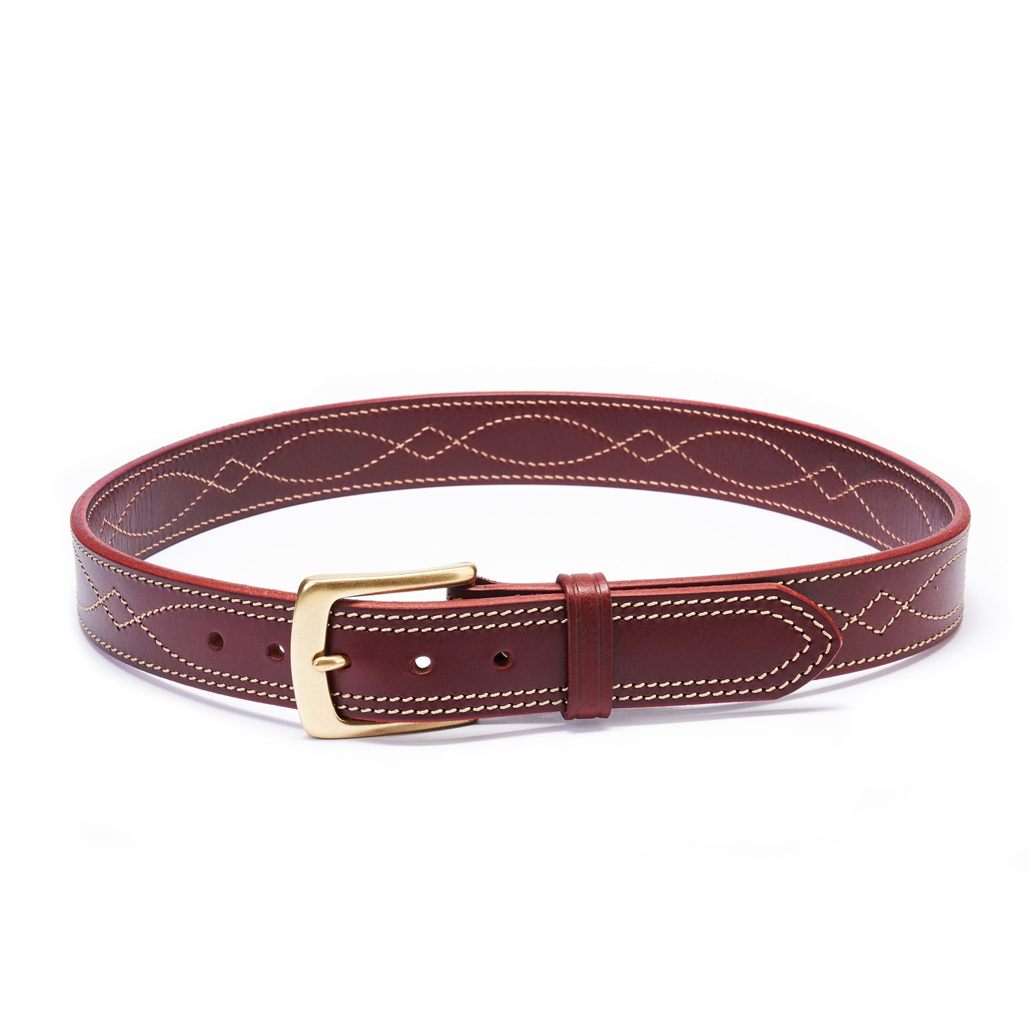 BELTLEY Deep Claret Stitch Belt – Solid Brass Buckle Edition  Double Layer