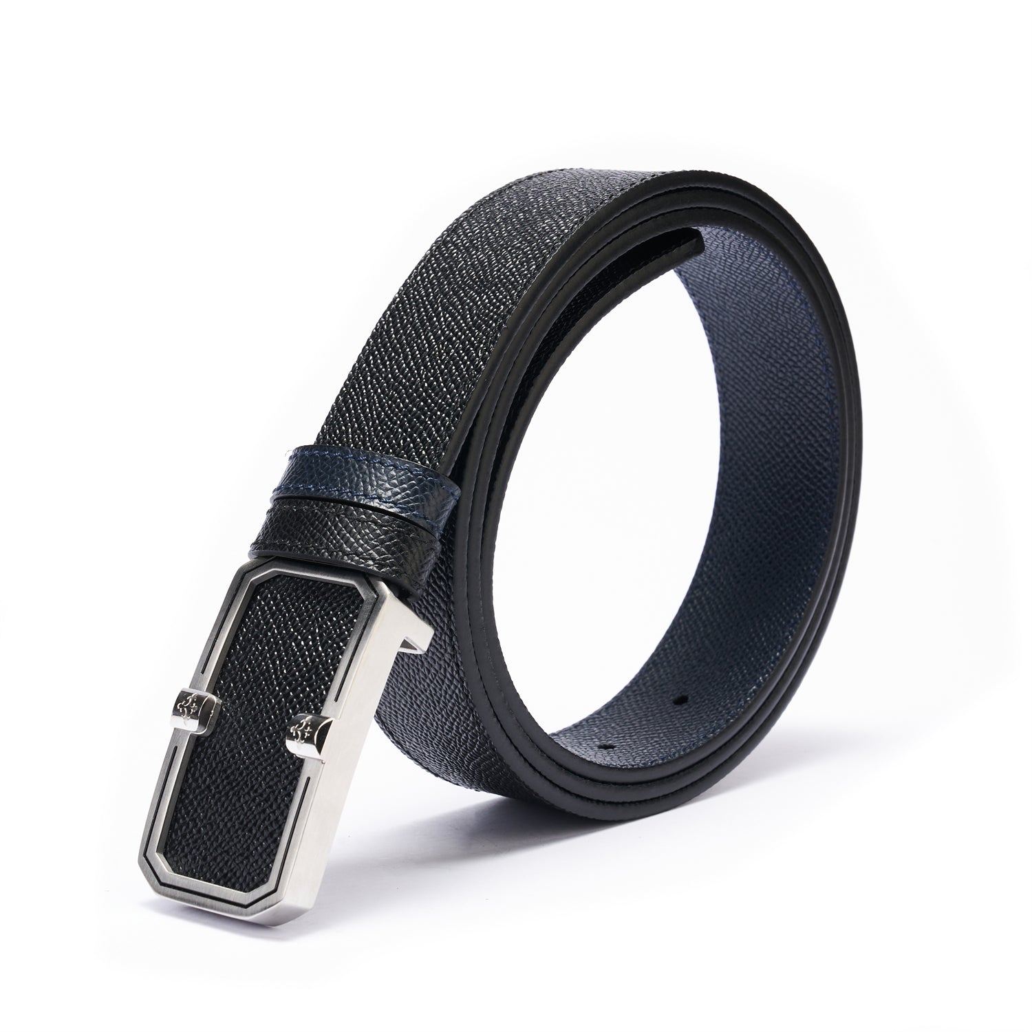 BELTLEY Elegant Dual-Layer Black Leather Belt With Plate Buckle - 1.38" Width