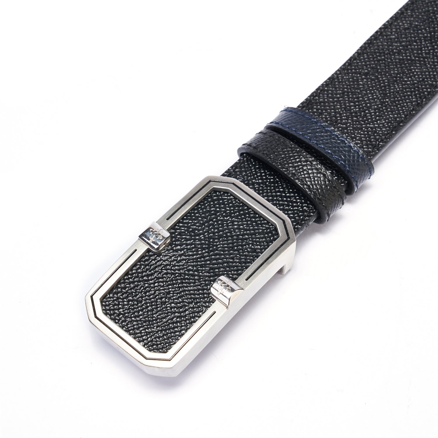 BELTLEY Elegant Dual-Layer Black Leather Belt With Plate Buckle - 1.38" Width