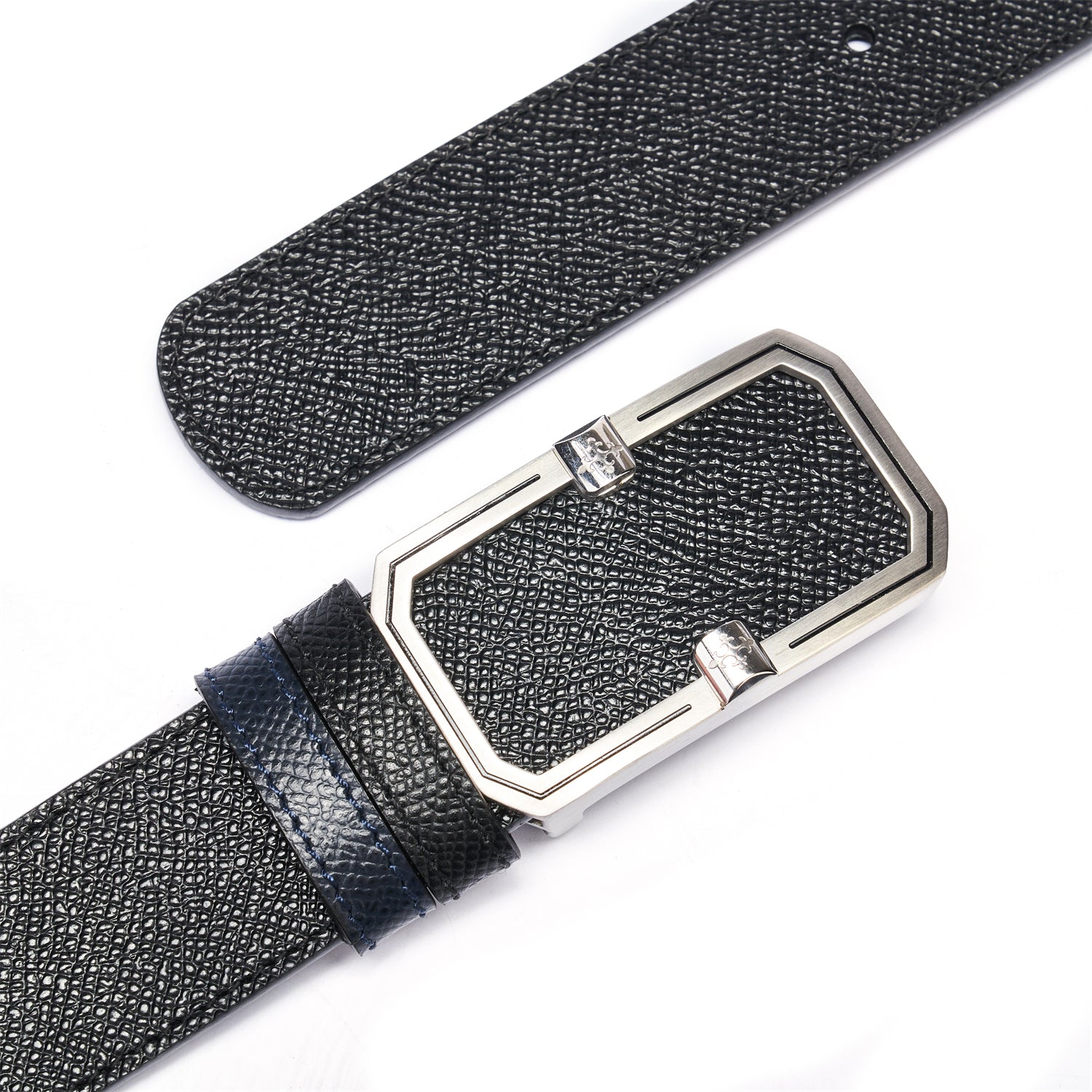 BELTLEY Elegant Dual-Layer Black Leather Belt With Plate Buckle - 1.38" Width