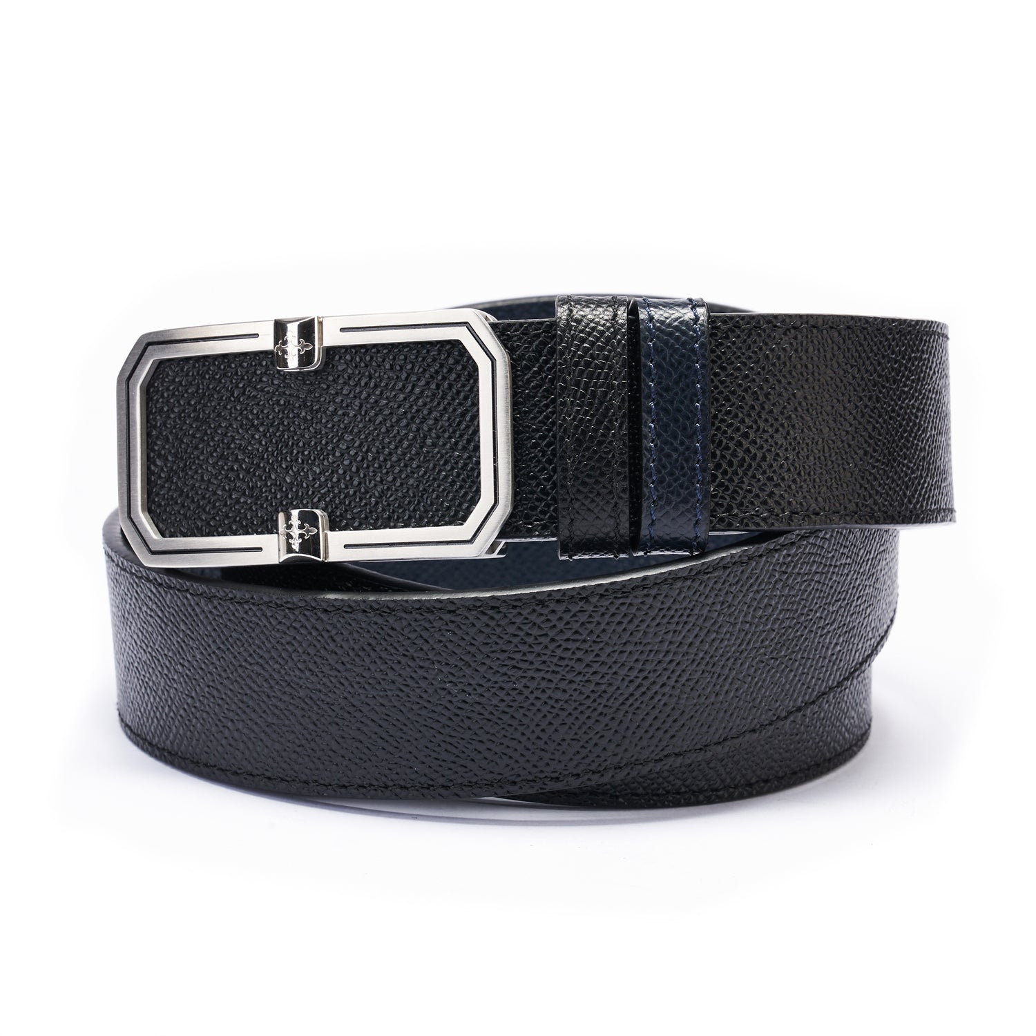 BELTLEY Elegant Dual-Layer Black Leather Belt With Plate Buckle - 1.38" Width