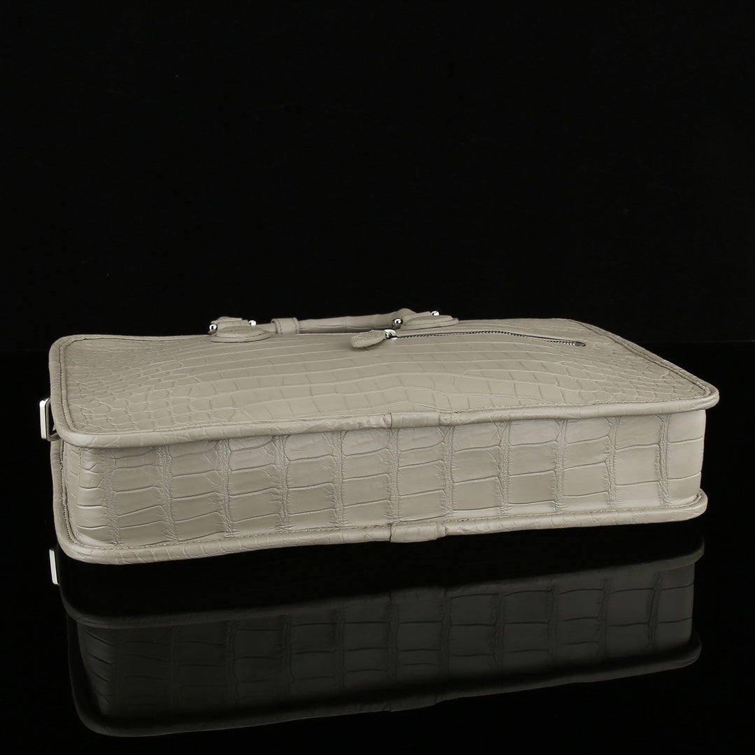 BELTLEY Elephant Grey Matte Crocodile Briefcase For Men