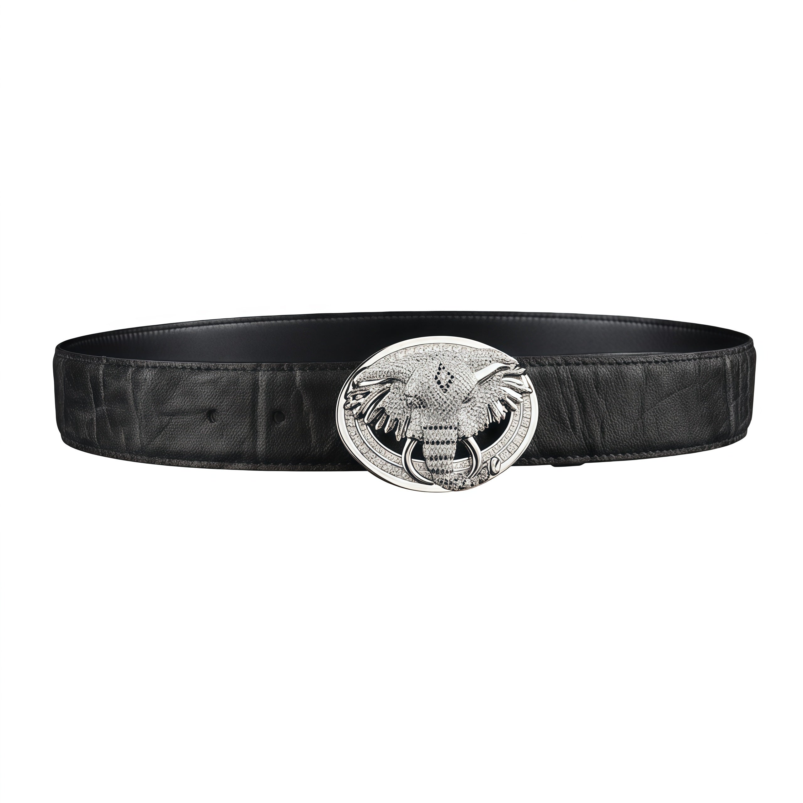 BELTLEY Elephant Skin Belt with Silver Elephant Buckle - 1.5 Inches