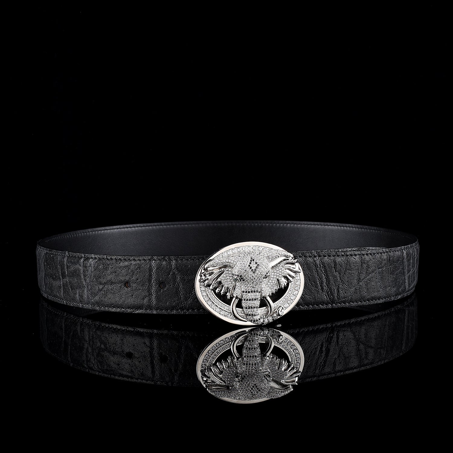 BELTLEY Elephant Skin Belt with Silver Elephant Buckle - 1.5 Inches