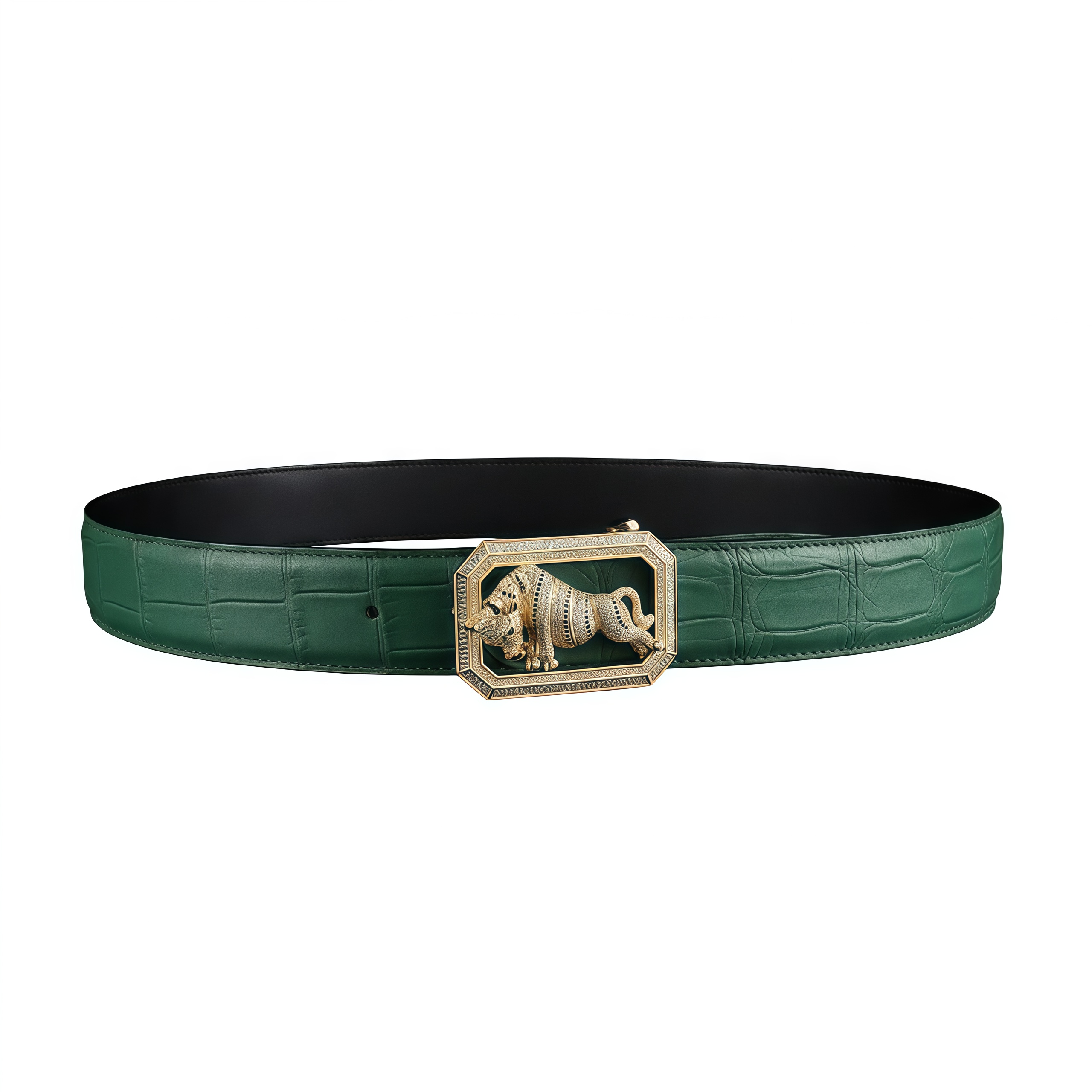 BELTLEY Emerald Green Crocodile Belt Mens with Bull Buckle