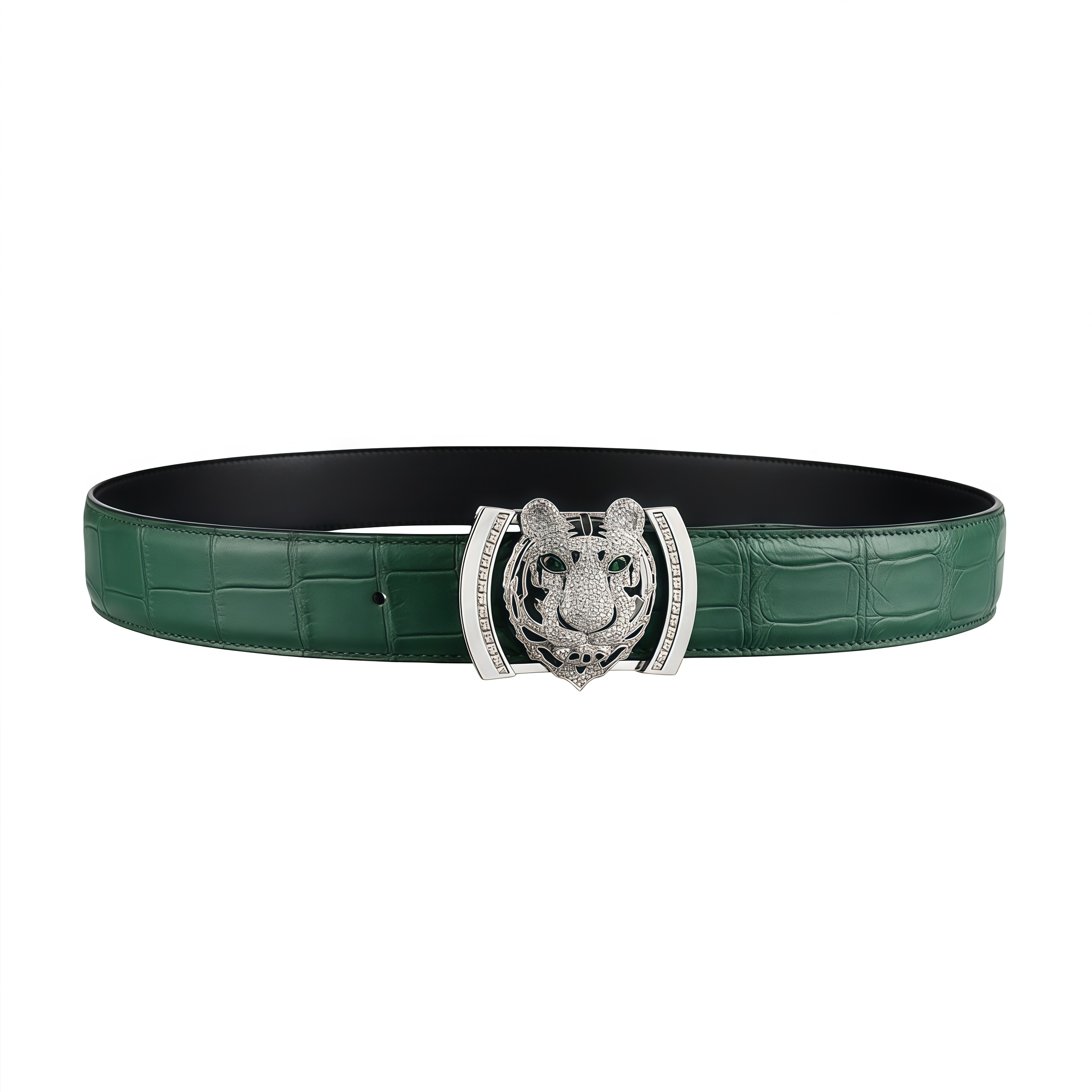 BELTLEY Emerald Green Crocodile Belt for Gentlemen With Tiger Buckle