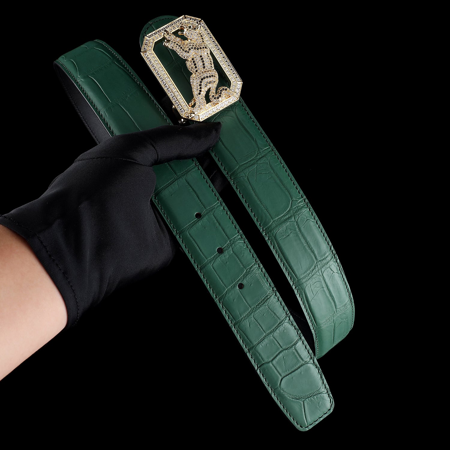 BELTLEY Emerald Green Crocodile Belt for Men with Dog Buckle