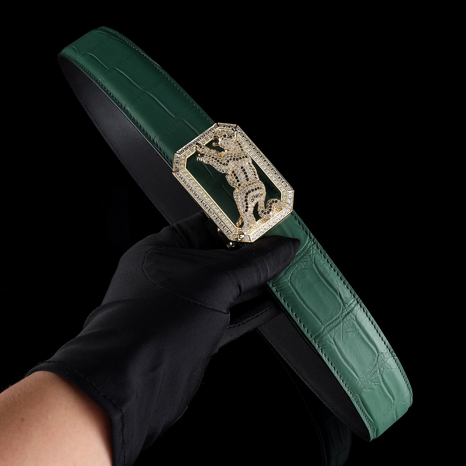 BELTLEY Emerald Green Crocodile Belt for Men with Dog Buckle