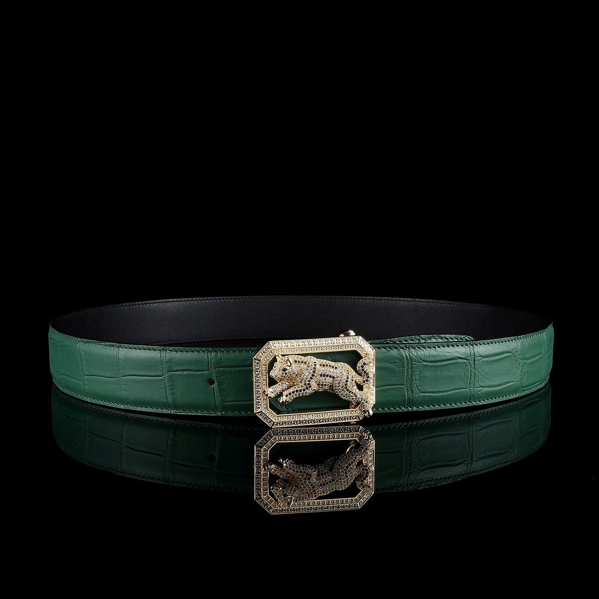 MARIOS Snakeskin Leather Chainlink Flexible Belt Green Black Made in ITALY SZ 4X Loosey Snake Skin Grommet Belt - green | Tactics main image 2