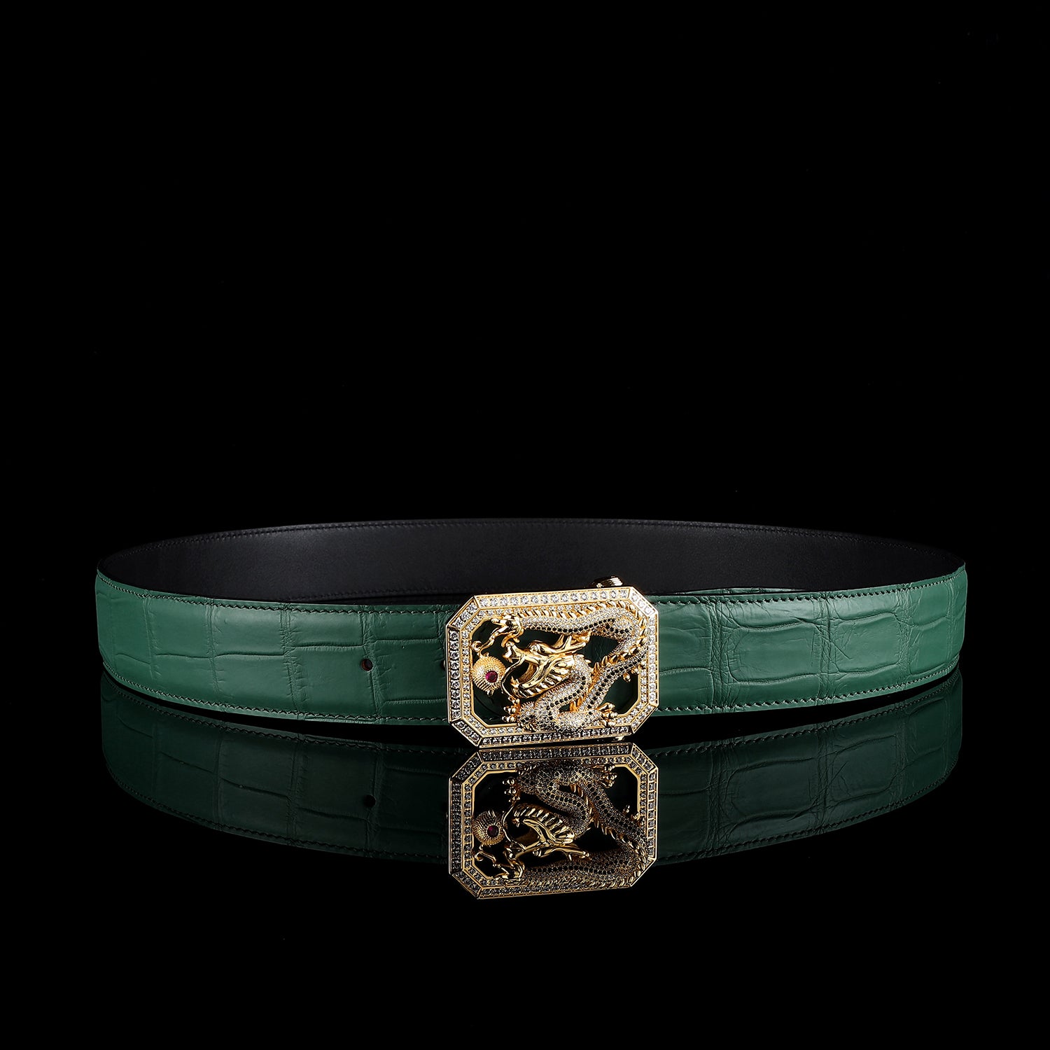 BELTLEY Emerald Green Crocodile Belt with Dragon Buckle