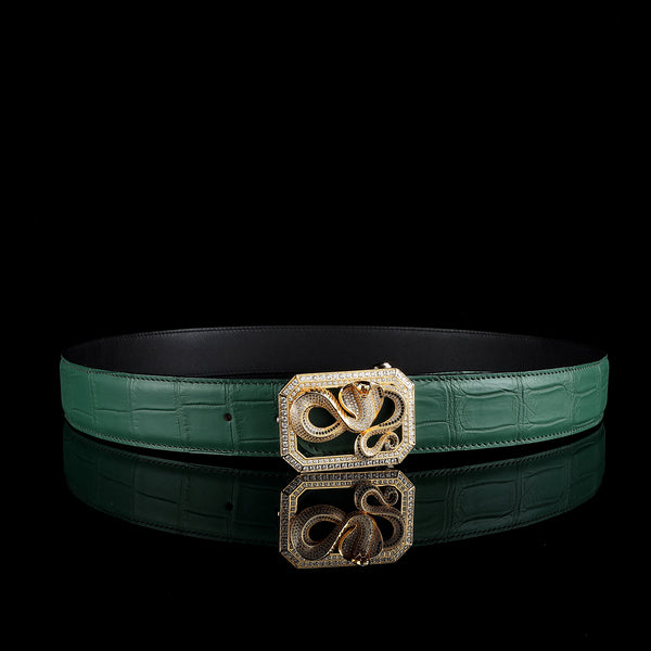 BELTLEY Emerald Green Genuine Crocodile Belt with Snake Buckle display picture 1