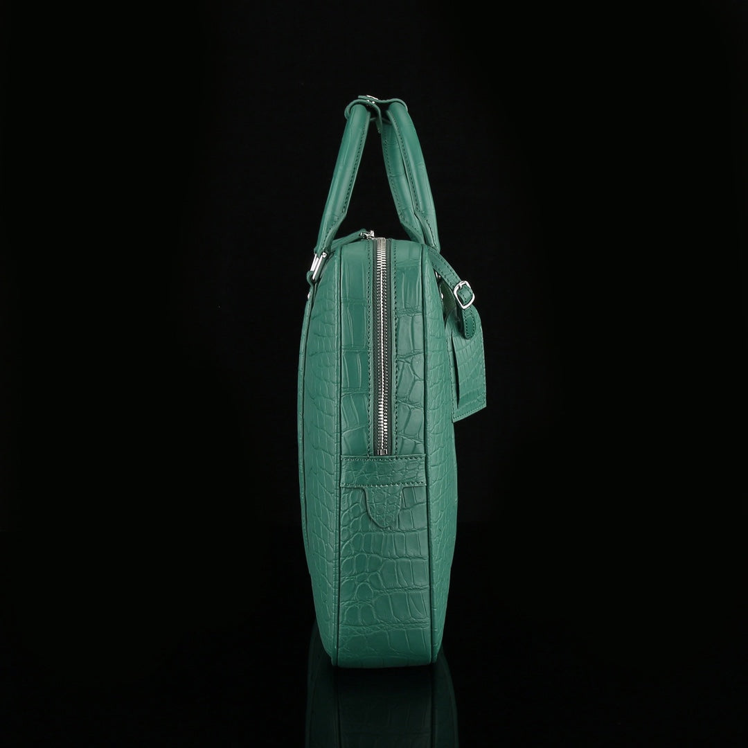 BELTLEY Emerald Green Matte Crocodile Leather Briefcase