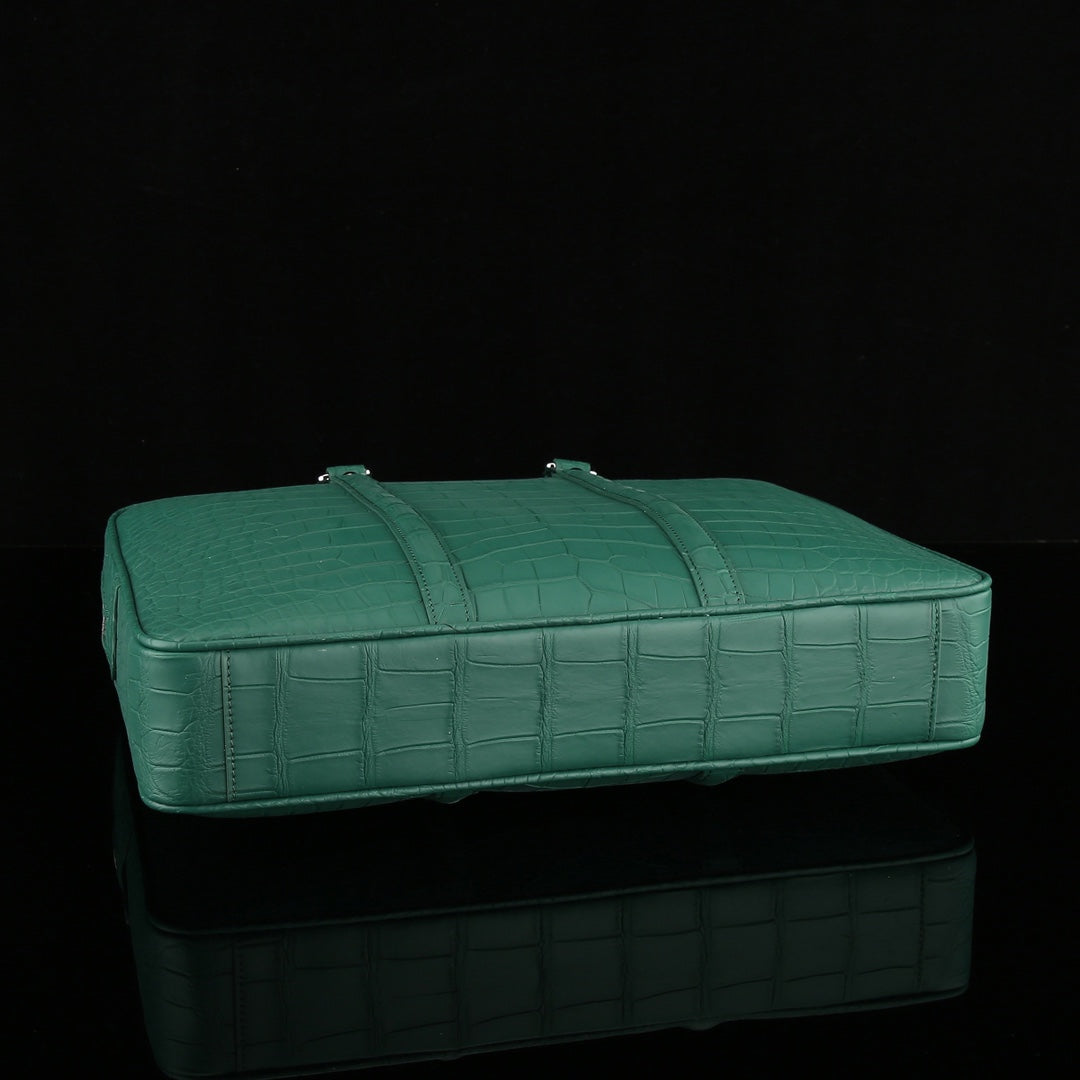BELTLEY Emerald Green Matte Crocodile Leather Briefcase