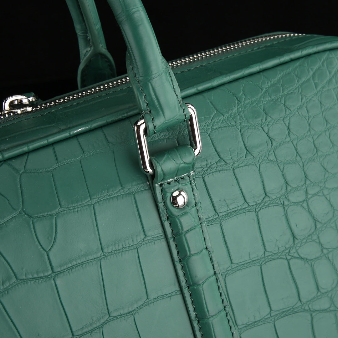 BELTLEY Emerald Green Matte Crocodile Leather Briefcase